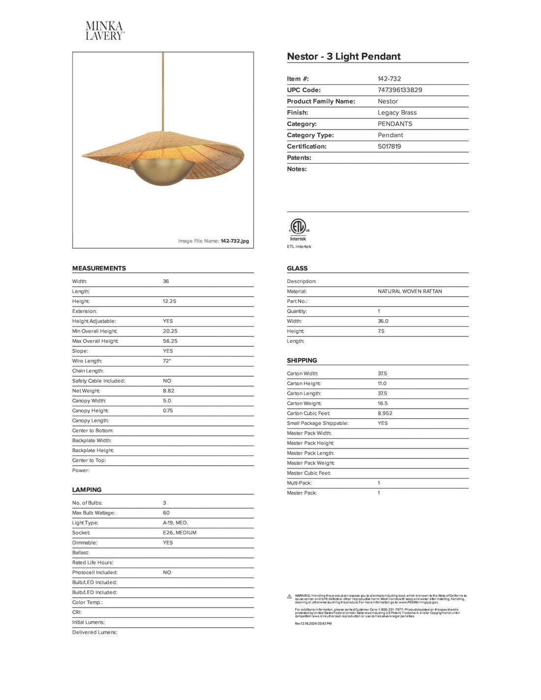 Minka-Lavery Nestor 3-Light 36-in Legacy Brass Indoor Pendant