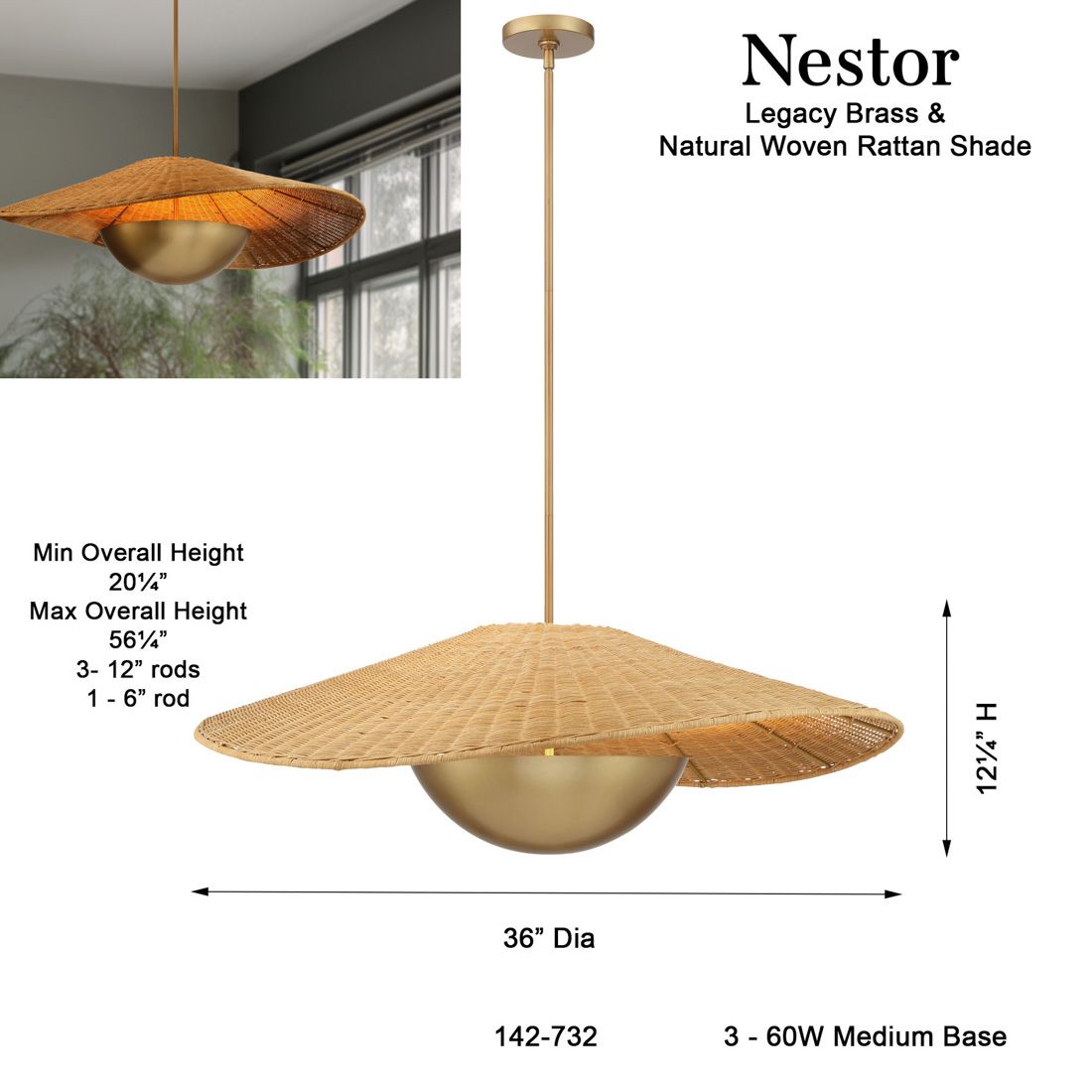 Minka-Lavery Nestor 3-Light 36-in Legacy Brass Indoor Pendant