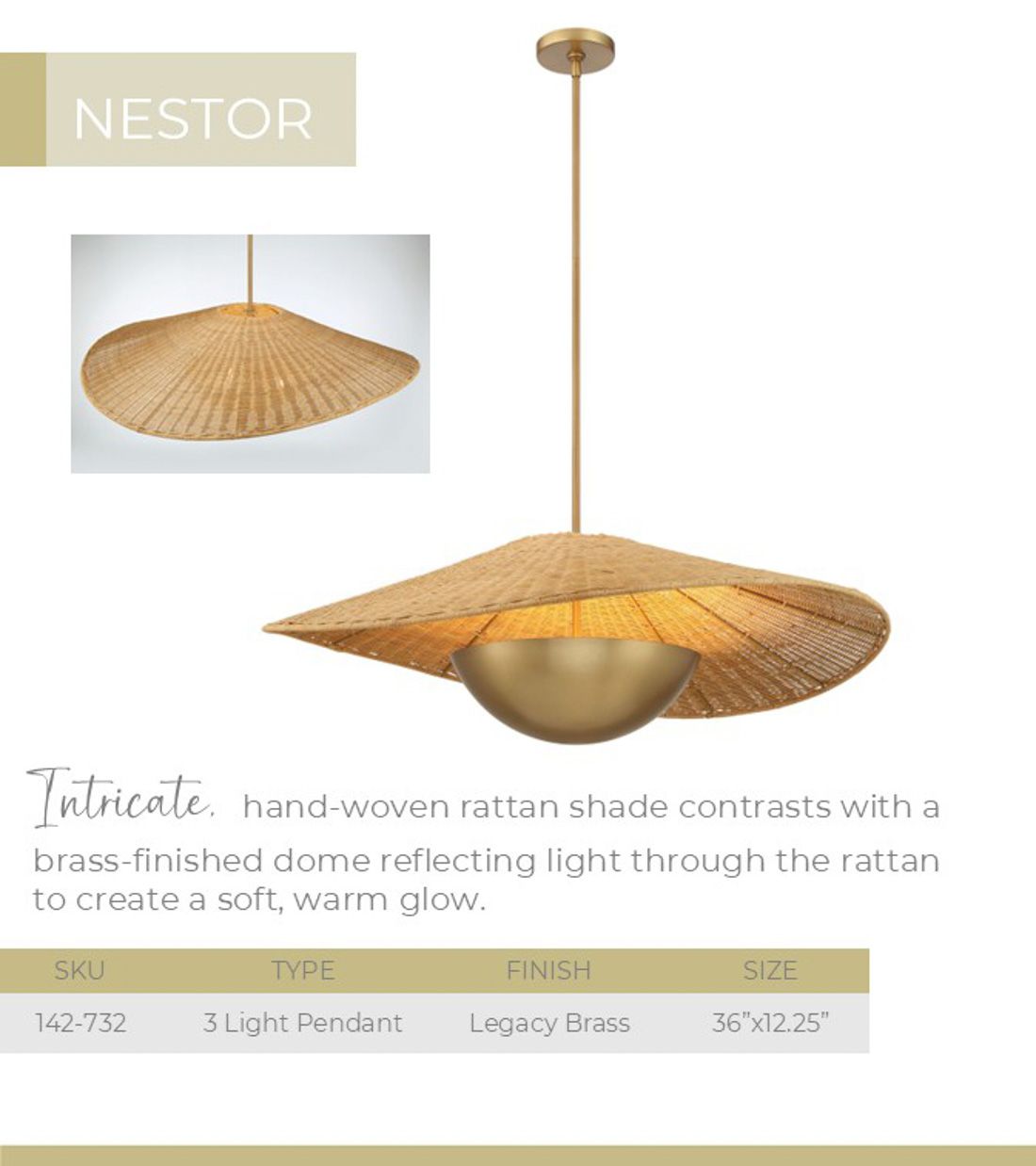 Minka-Lavery Nestor 3-Light 36-in Legacy Brass Indoor Pendant