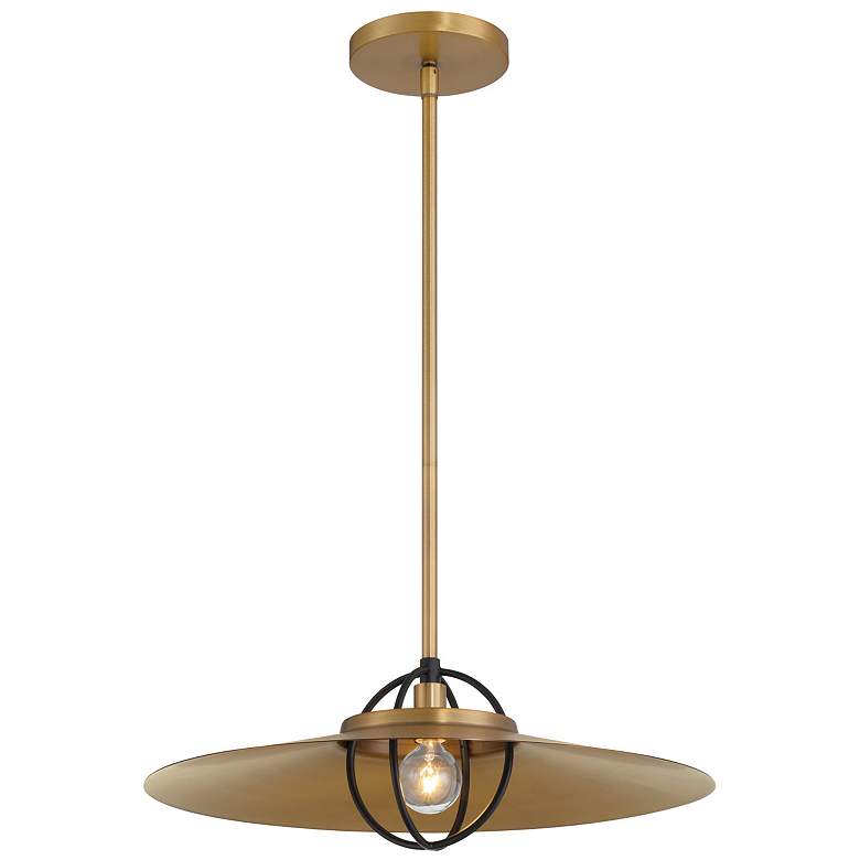 Image 1 Minka-Lavery Newburie 1-Light 17-in Brass and Black Pendant with Shade
