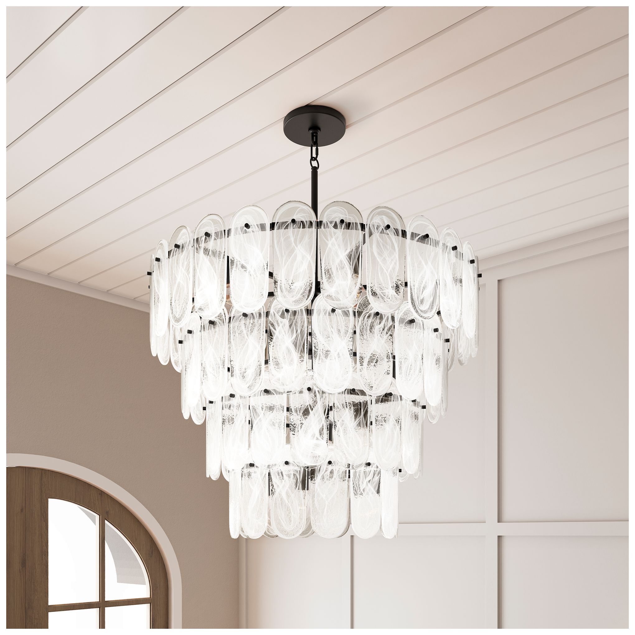 Image 2 Minka Lavery Oldmill 15-Lt 37-in Dark Matte Black Pendant with Glass Shades more views