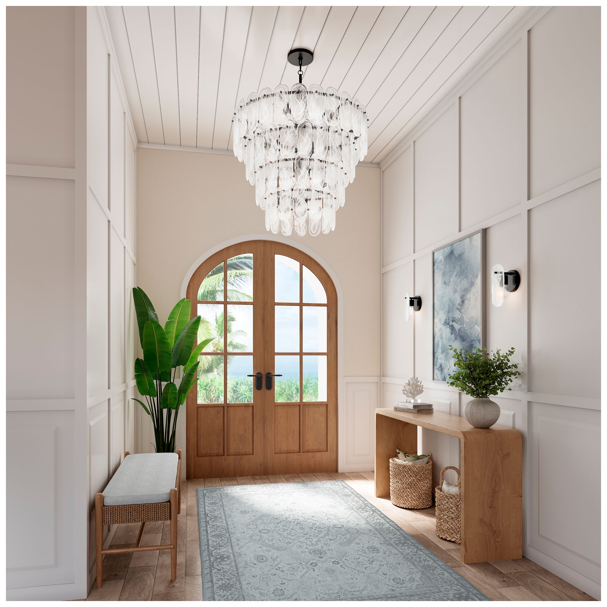 Image 4 Minka Lavery Oldmill 15-Lt 37-in Dark Matte Black Pendant with Glass Shades more views