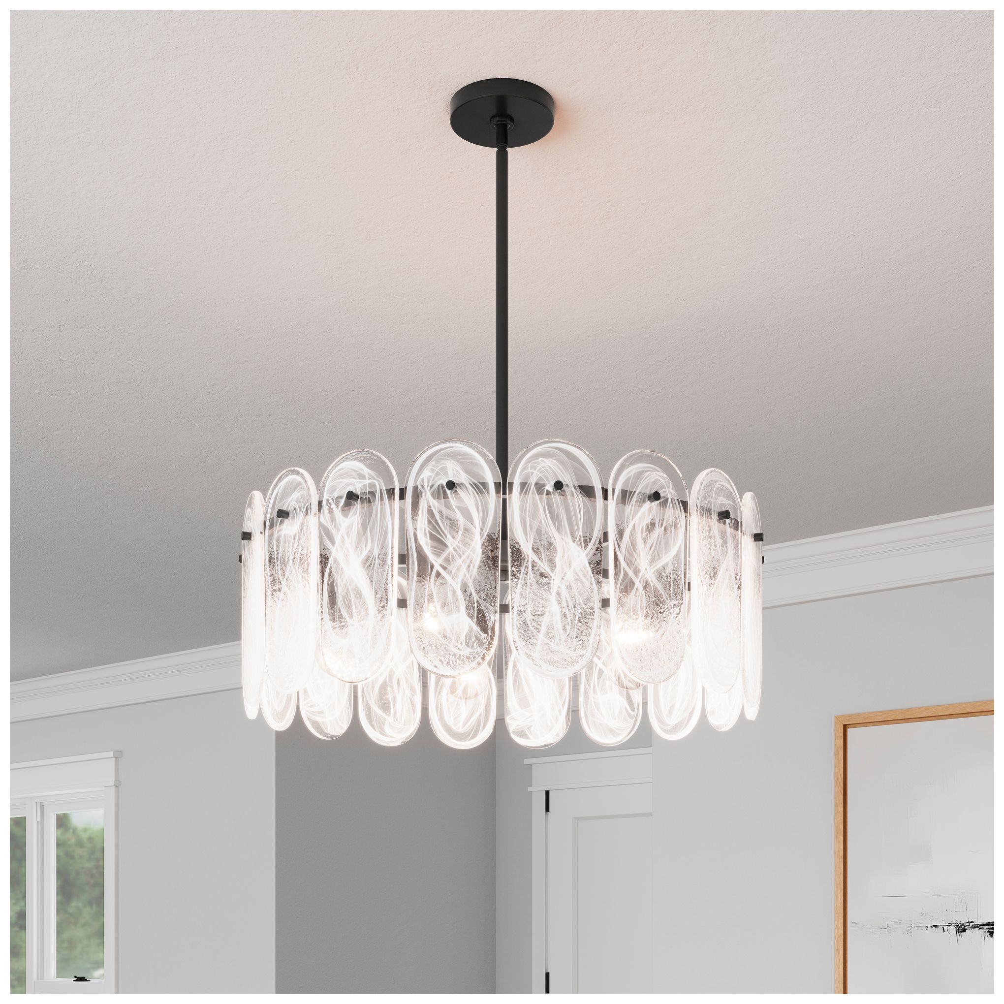 Image 2 Minka Lavery Oldmill 5-Lt 25-in Dark Matte Black Pendant with Glass Shades more views