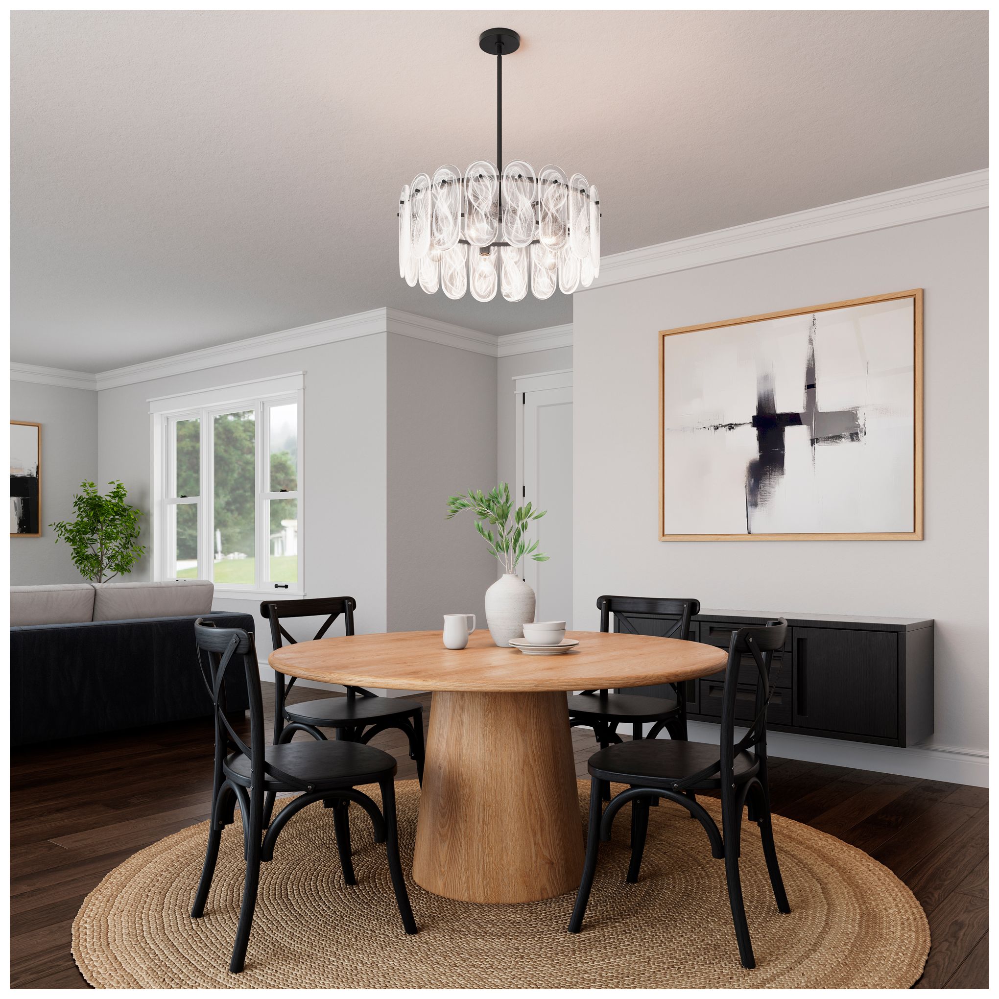 Image 4 Minka Lavery Oldmill 5-Lt 25-in Dark Matte Black Pendant with Glass Shades more views