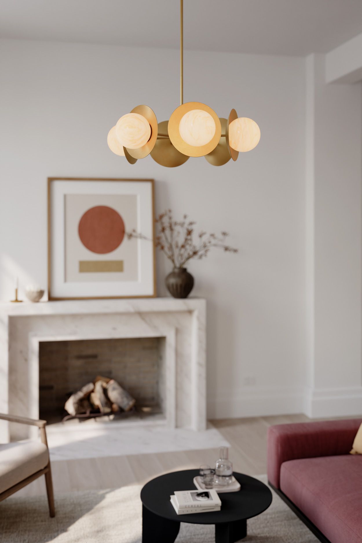 Image 2 Minka Lavery Olenne 6-Light 28-in Legacy Brass Pendant with Orb Shades more views