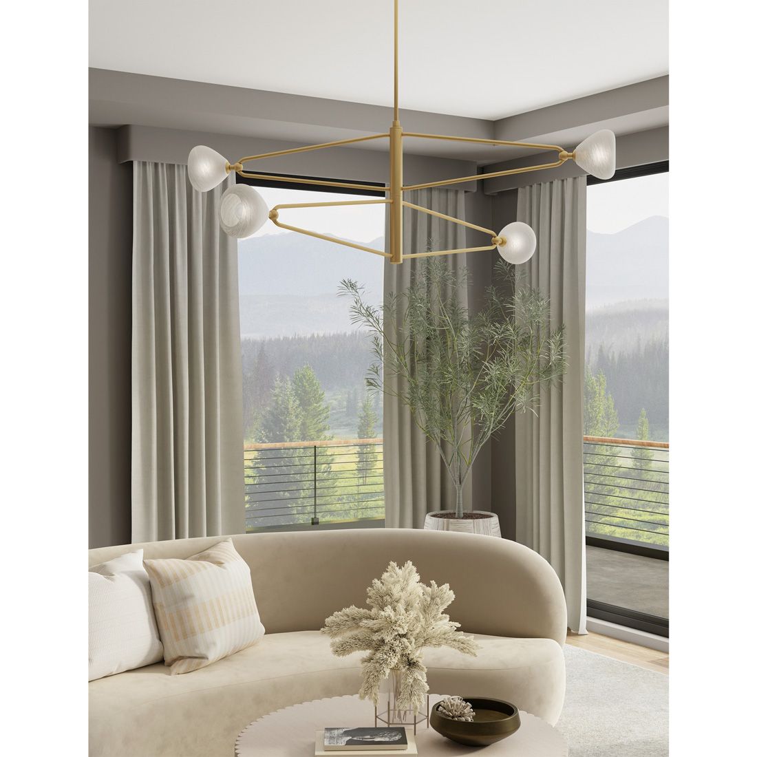 Image 2 Minka-Lavery Orion 4-Light 53-in Legacy Brass Chandelier with Glass Shades more views
