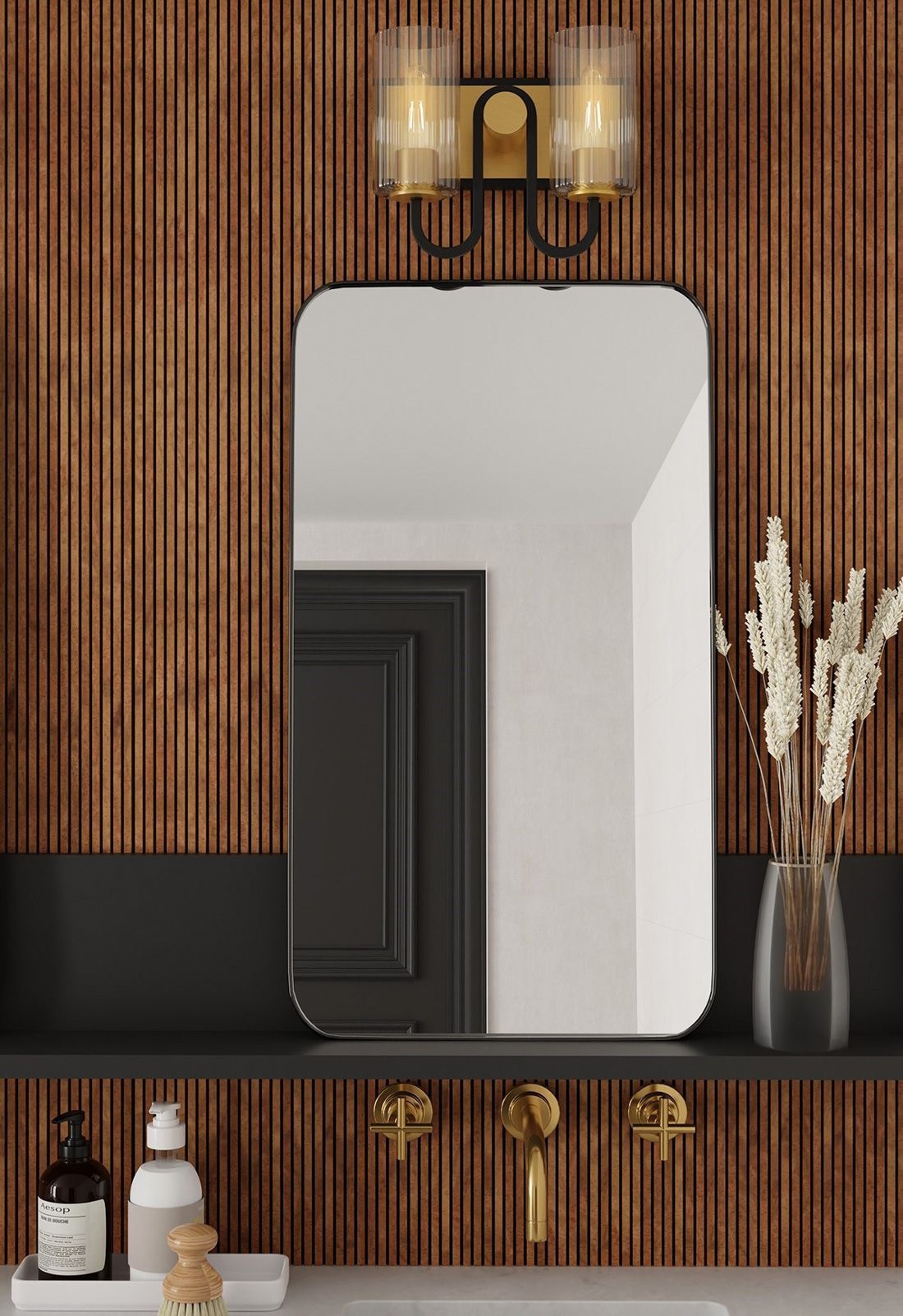 Image 2 Minka Lavery Orla 2-Lt 12-in Brass and Black Vanity Light with Glass Shades more views