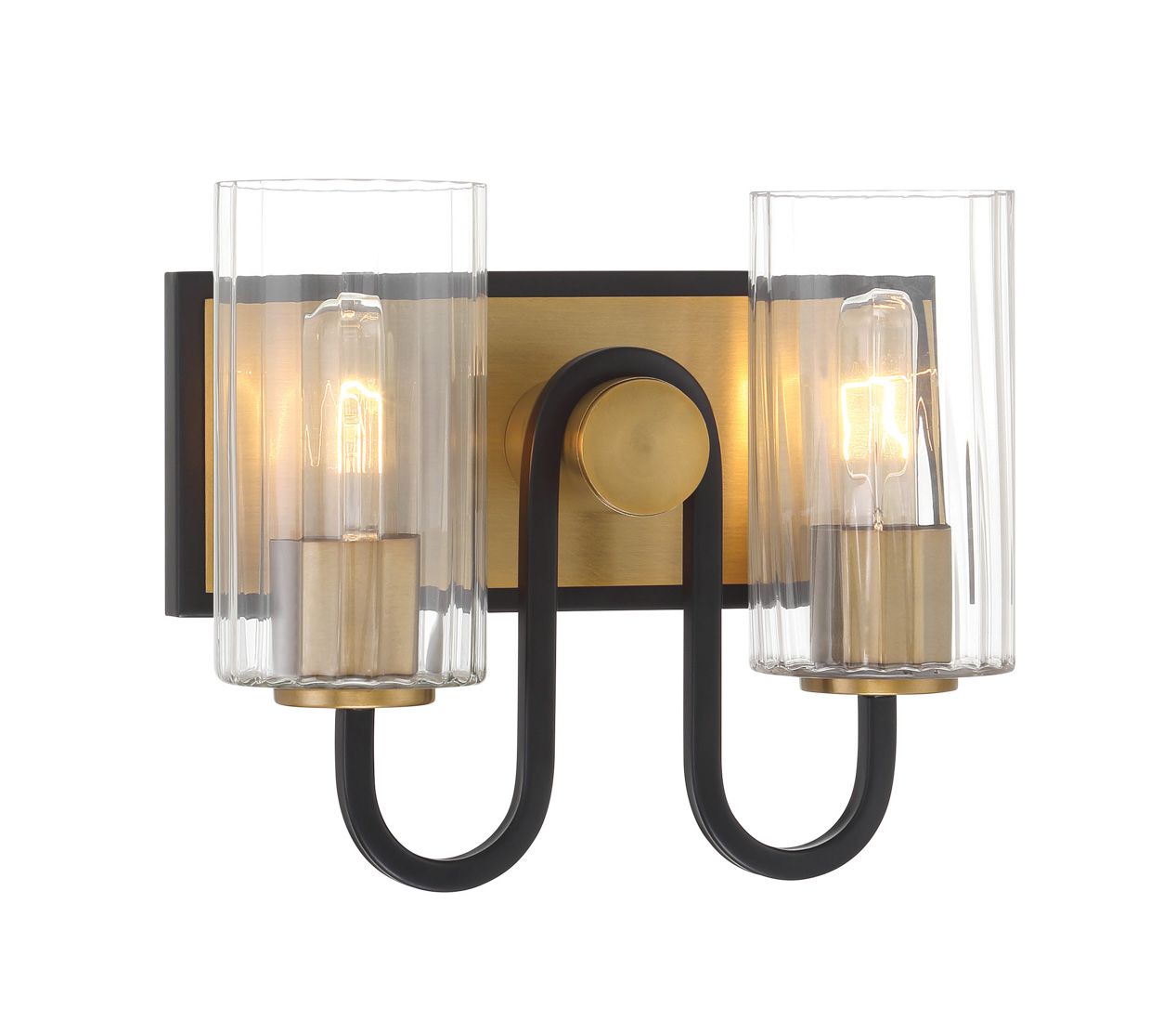 Minka Lavery Orla 2-Lt 12-in Brass and Black Vanity Light with Glass Shades