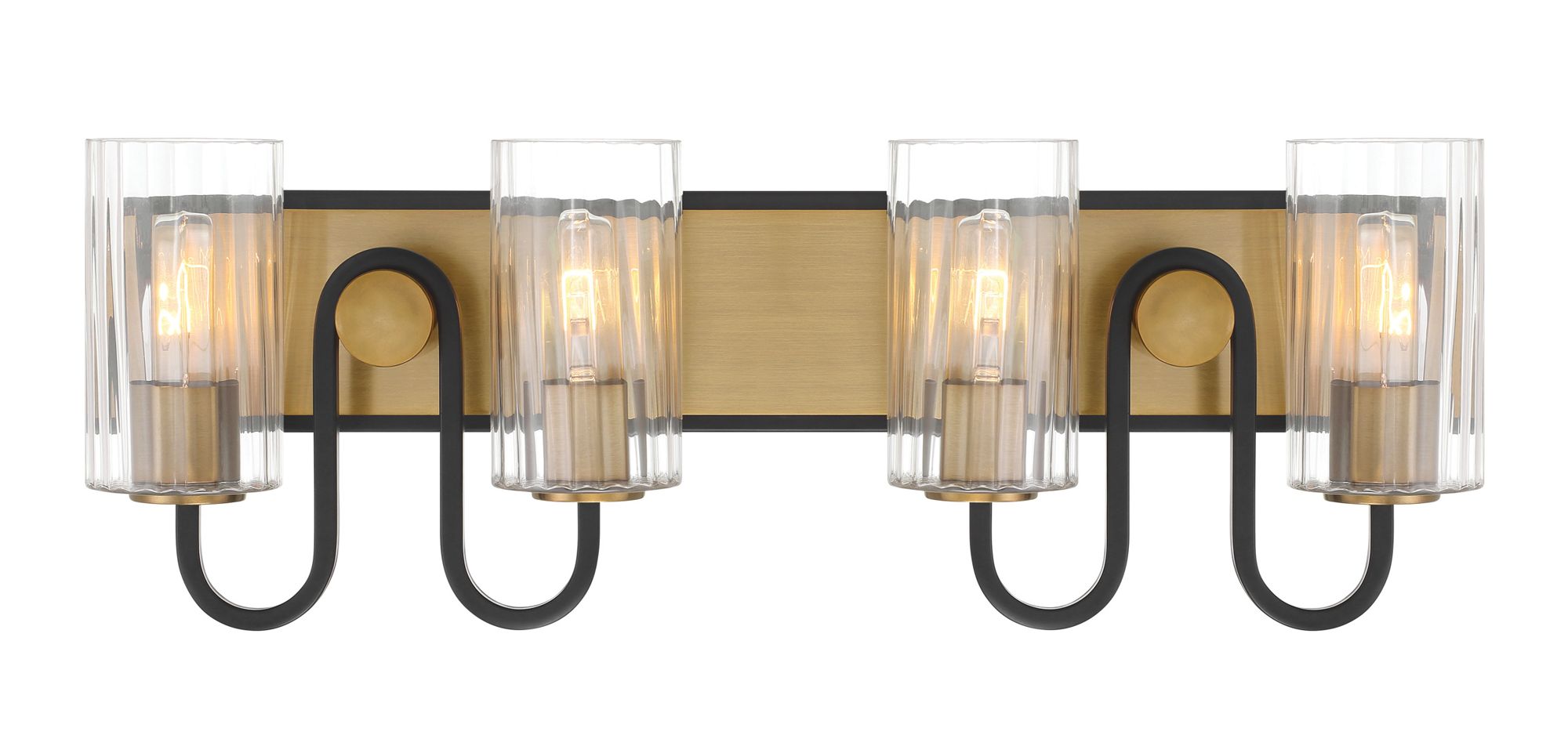 Image 4 Minka Lavery Orla 4-Lt 28-in Brass and Black Vanity Light with Glass Shades more views