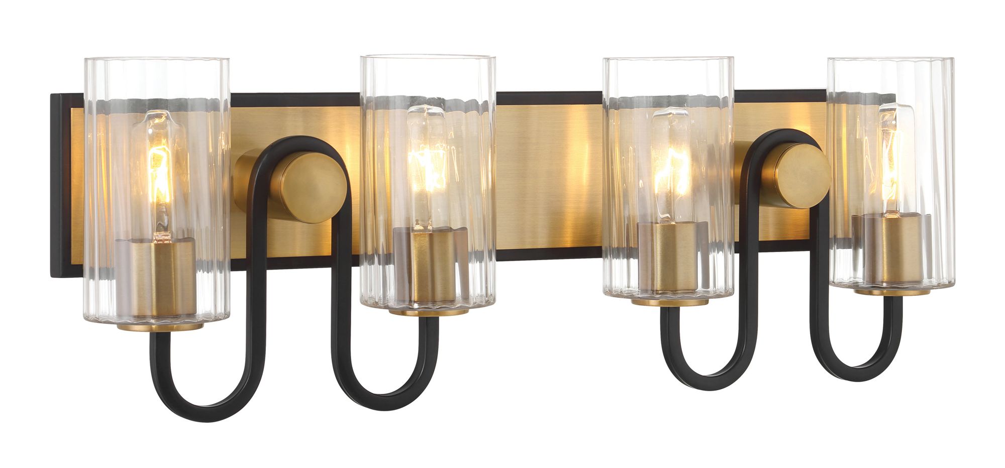 Image 7 Minka Lavery Orla 4-Lt 28-in Brass and Black Vanity Light with Glass Shades more views