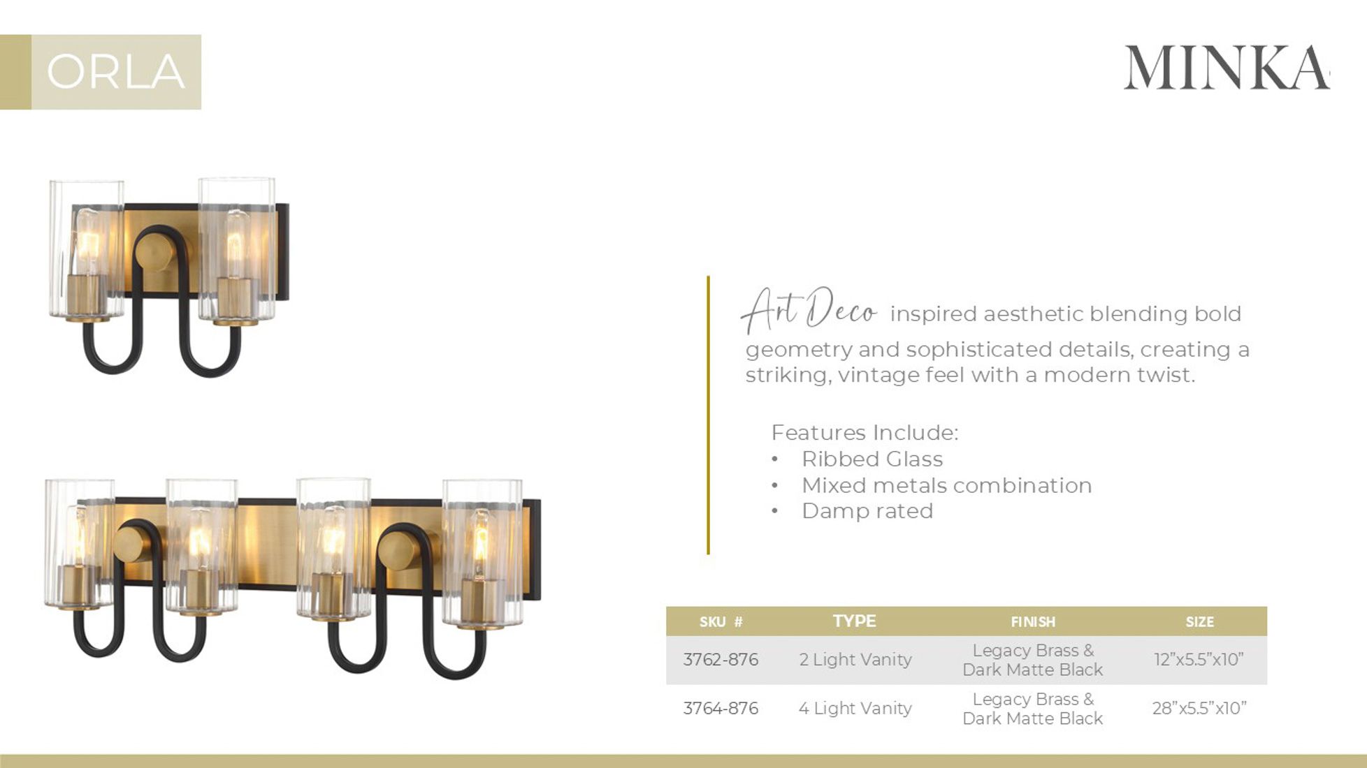 Minka Lavery Orla 4-Lt 28-in Brass and Black Vanity Light with Glass Shades