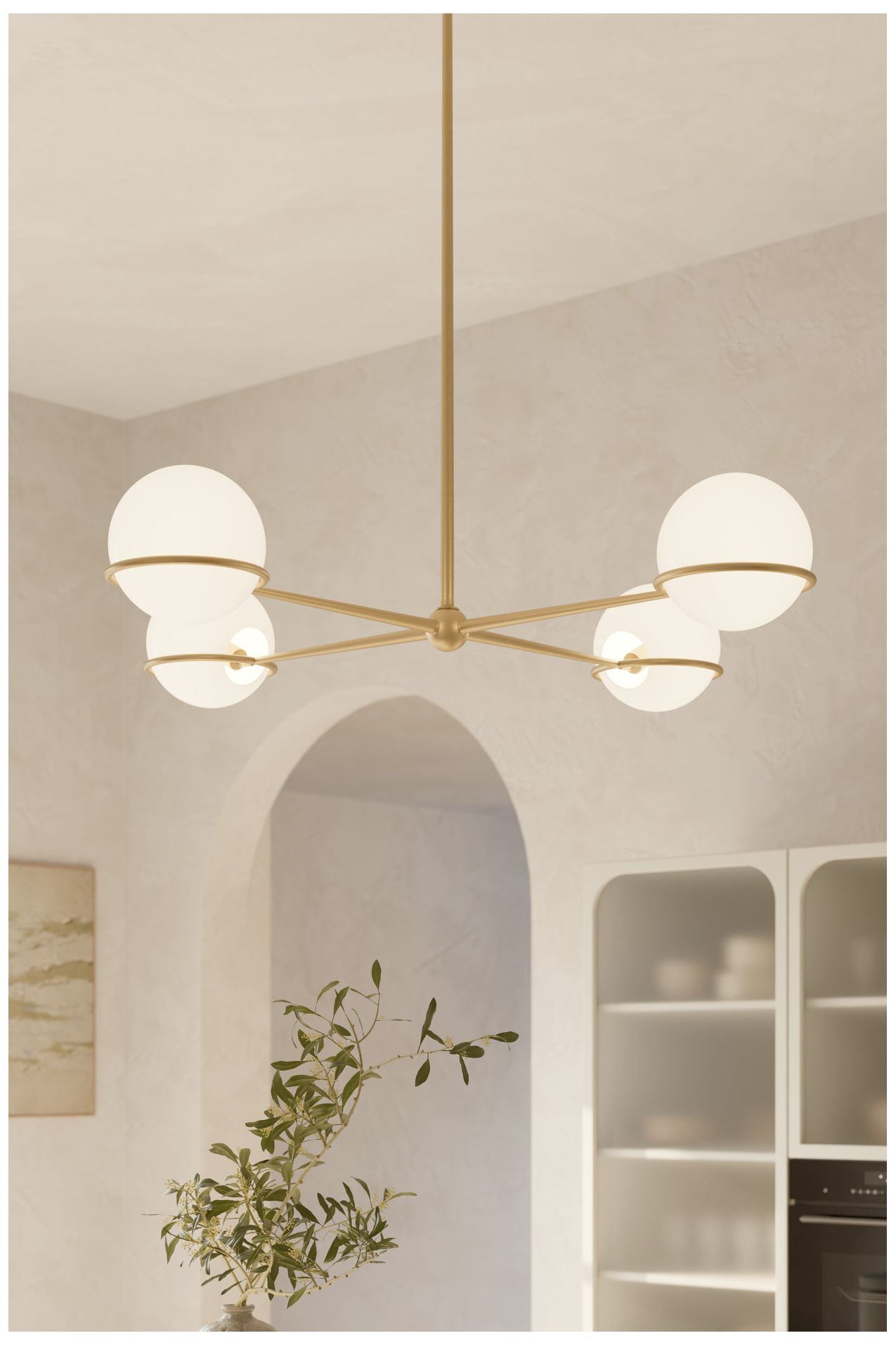 Thumbnail2 of Minka Lavery Orstyn 4-Light 48-in Legacy Brass Chandelier with Glass Shade more views