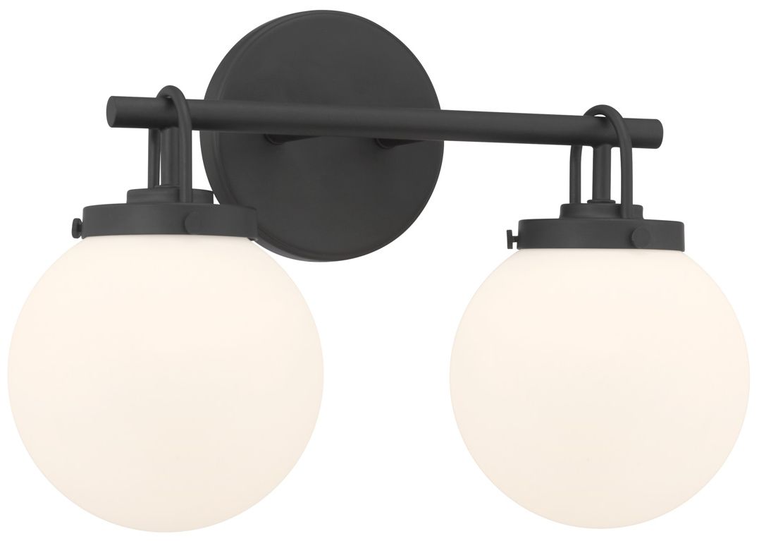 Minka Lavery Ortesa 2-Lt 15-in Matte Black Vanity Light with Glass Shades