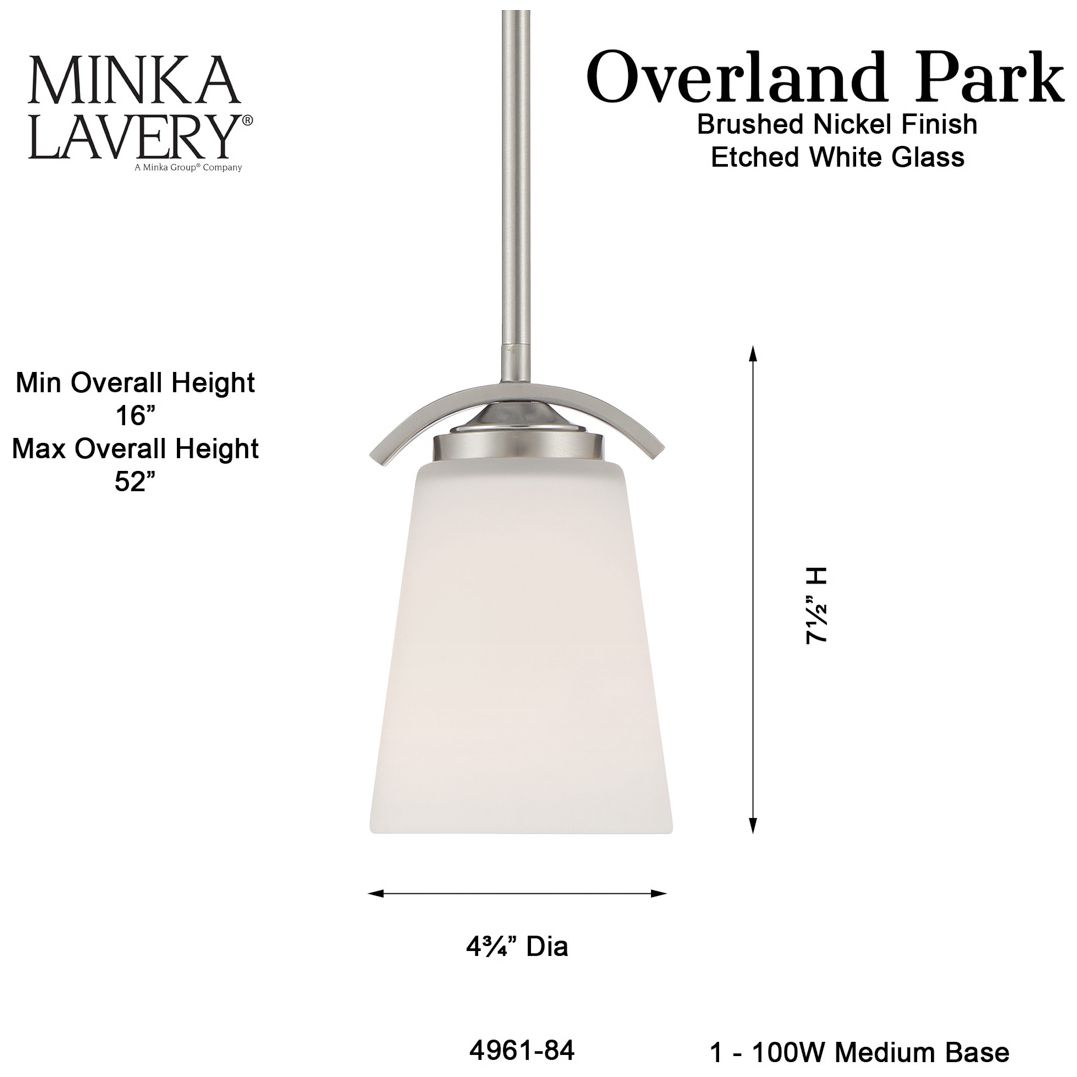 Minka-Lavery Overland Park 1-Light Brushed Nickel Mini Pendant