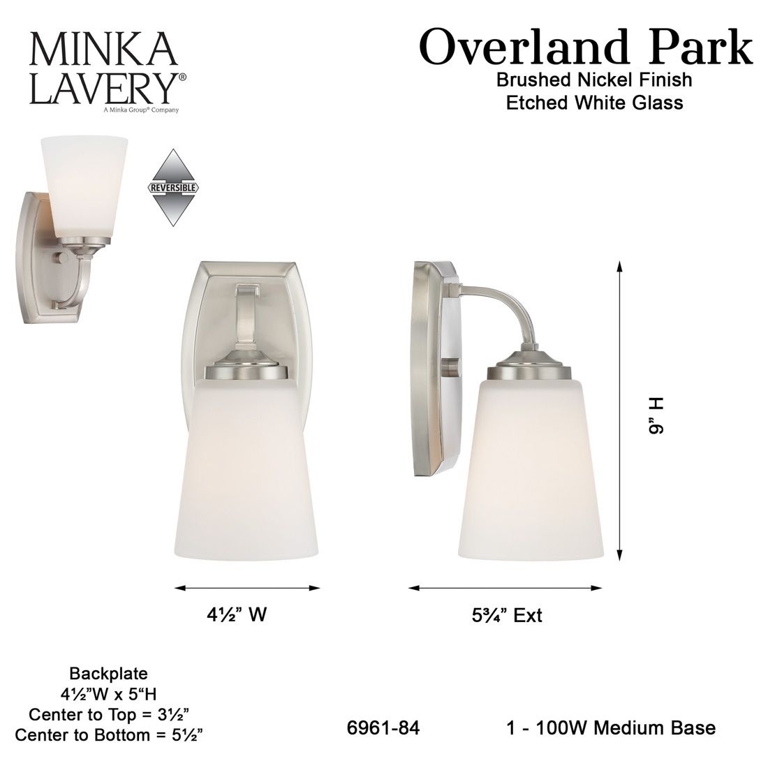 Minka-Lavery Overland Park 1-Light Brushed Nickel Vanity Light