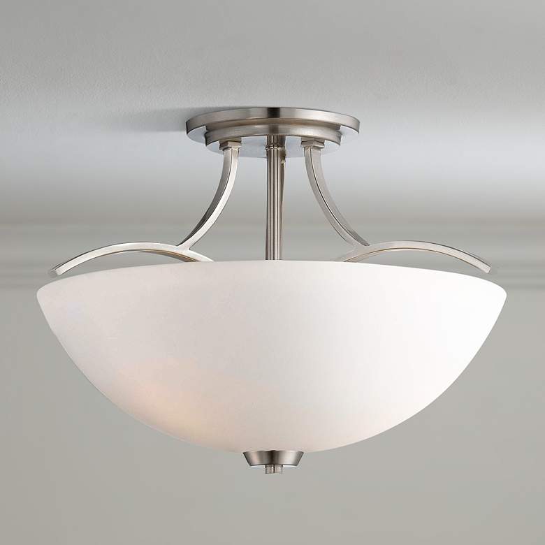 Image 1 Minka Lavery Overland Park 16 1/2" Nickel White Glass Ceiling Light