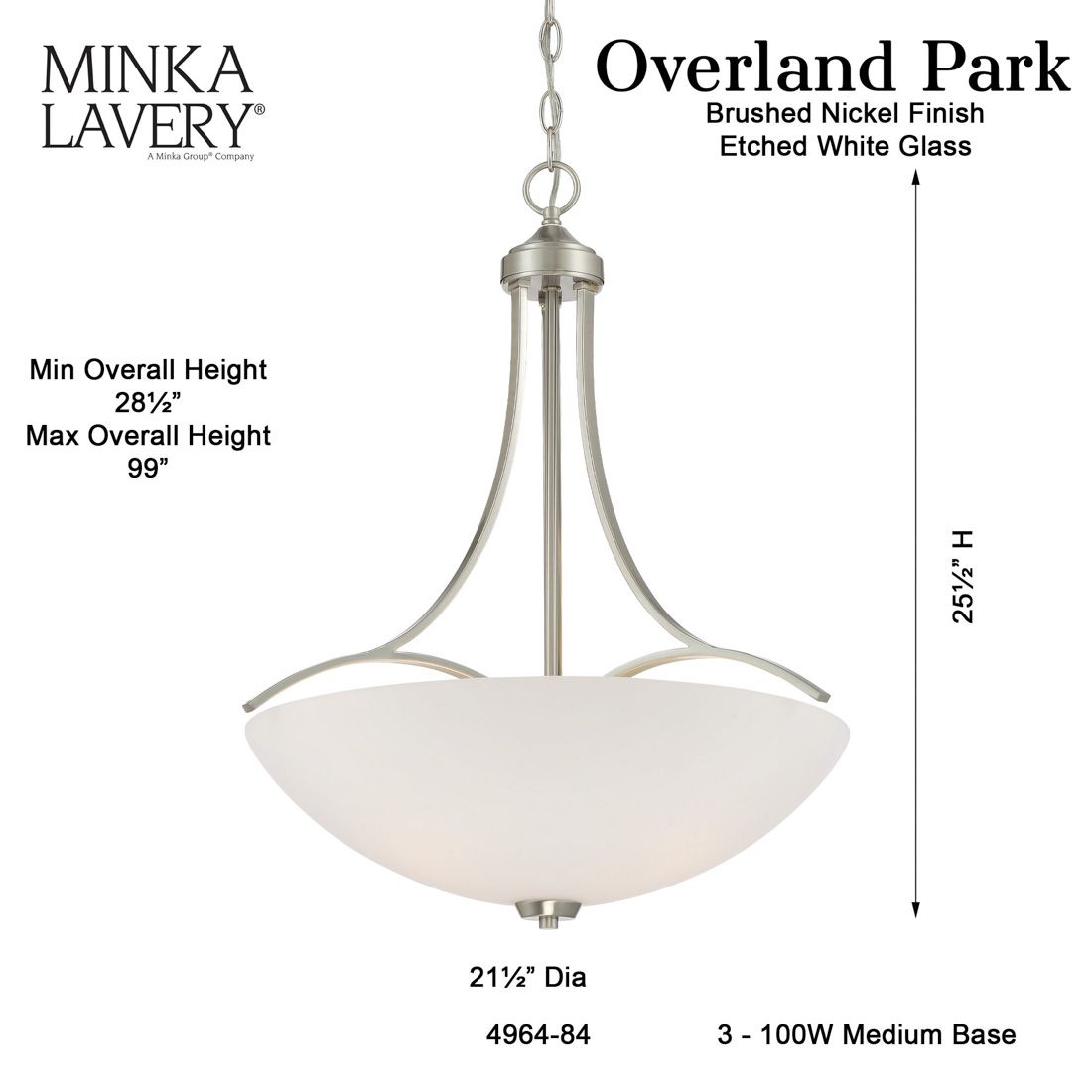 Minka-Lavery Overland Park 3-Light Brushed Nickel Pendant