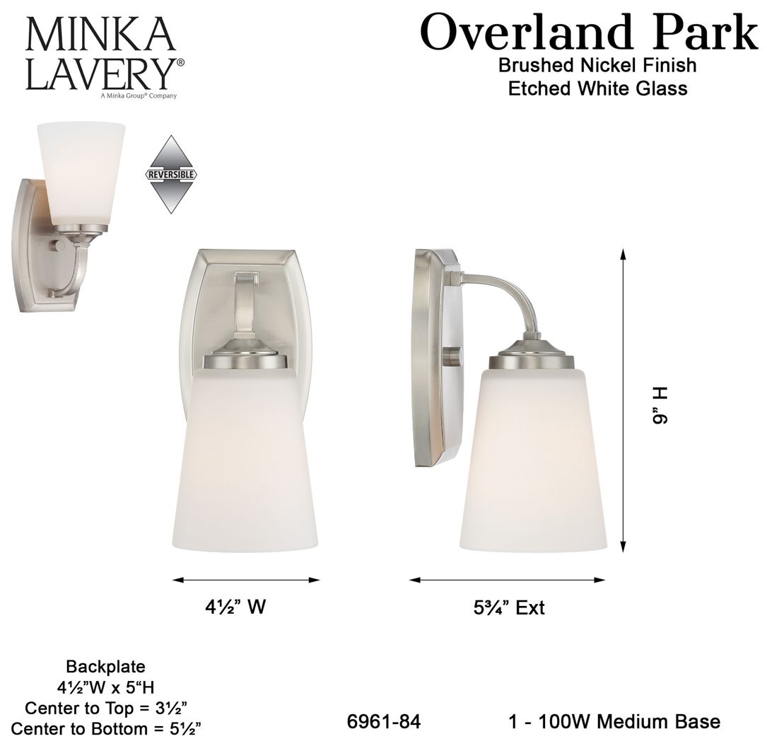 Minka-Lavery Overland Park 9" High Brushed Nickel Bath Light