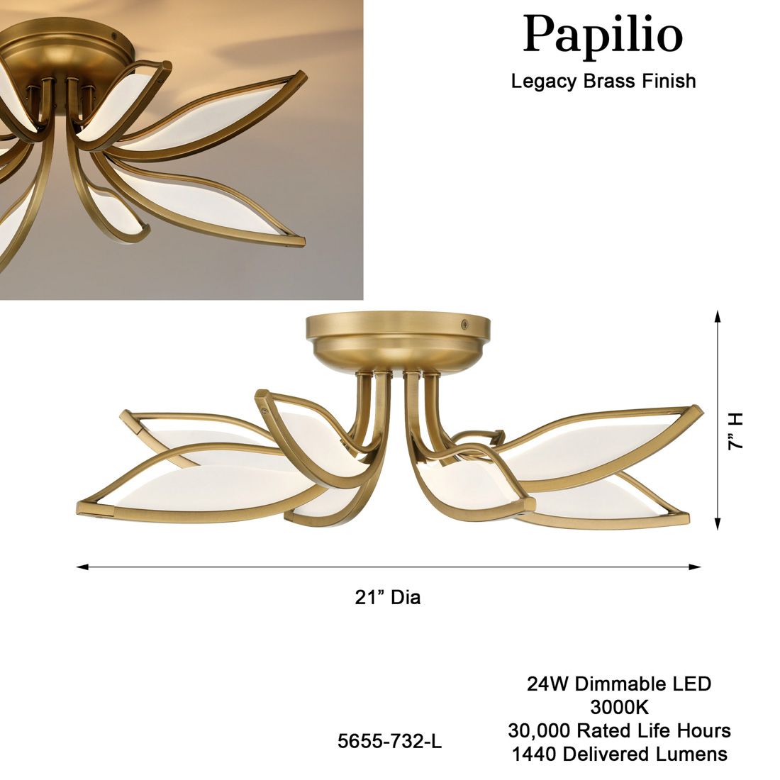 Minka-Lavery Papilio LED 21-in Legacy Brass Indoor Flush Mount