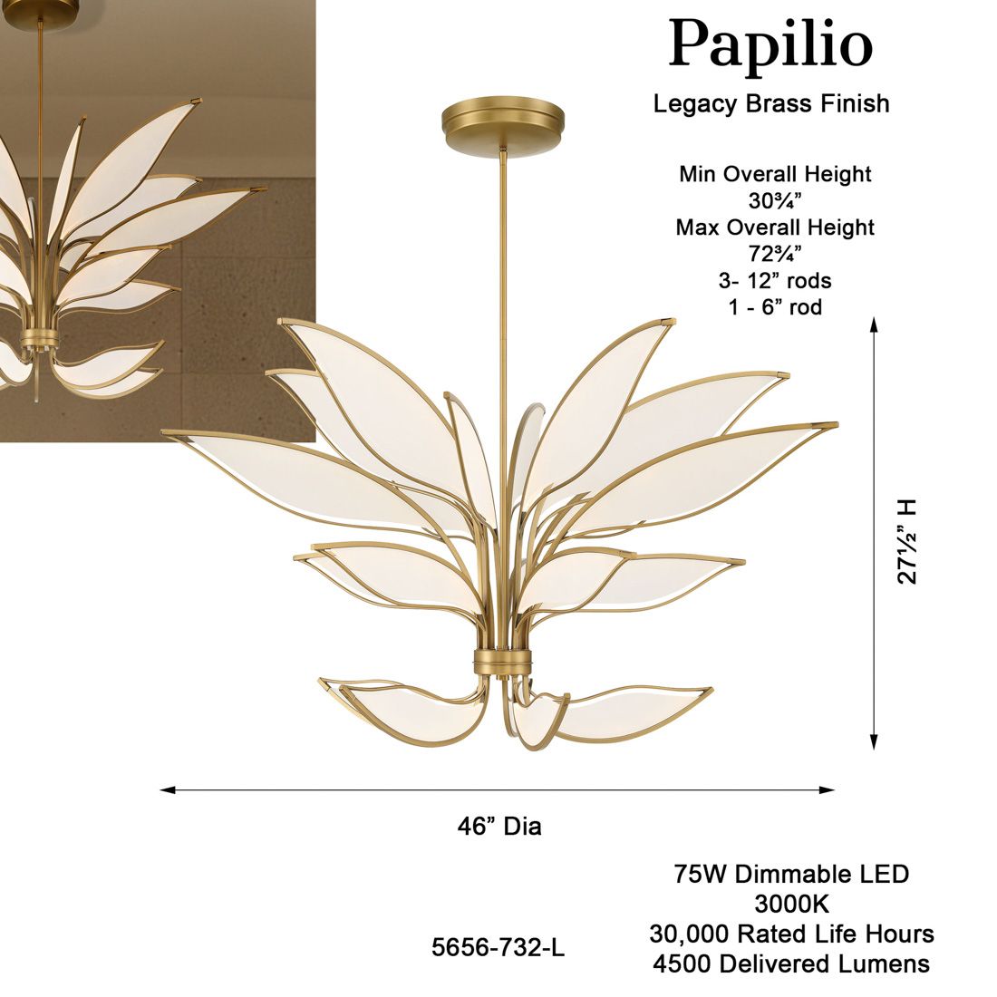 Minka-Lavery Papilio LED 46-in Legacy Brass Indoor Chandelier