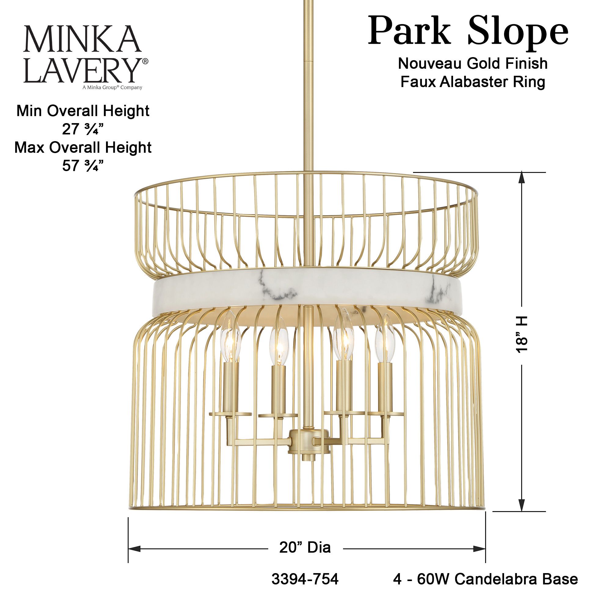 Minka-Lavery Park Slope 4-Light Nouveau Gold Pendant