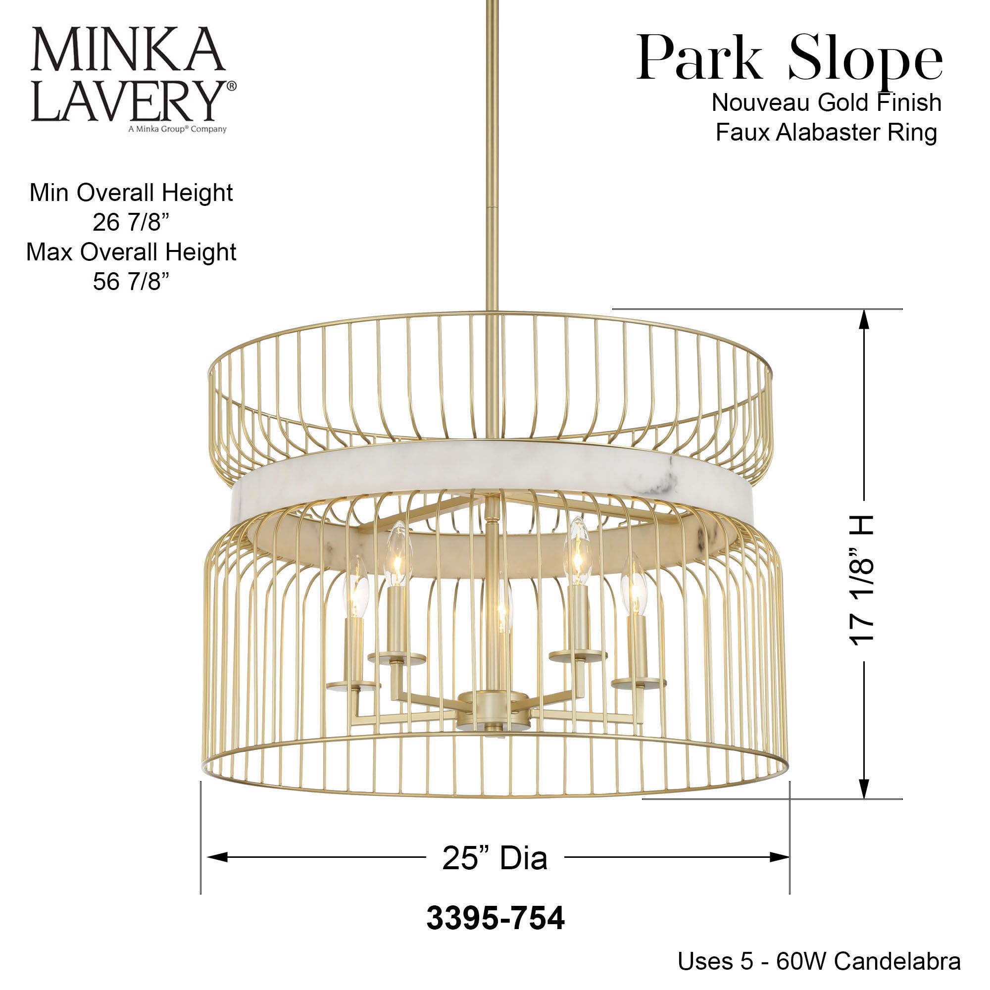 Minka-Lavery Park Slope 5-Light Nouveau Gold Pendant