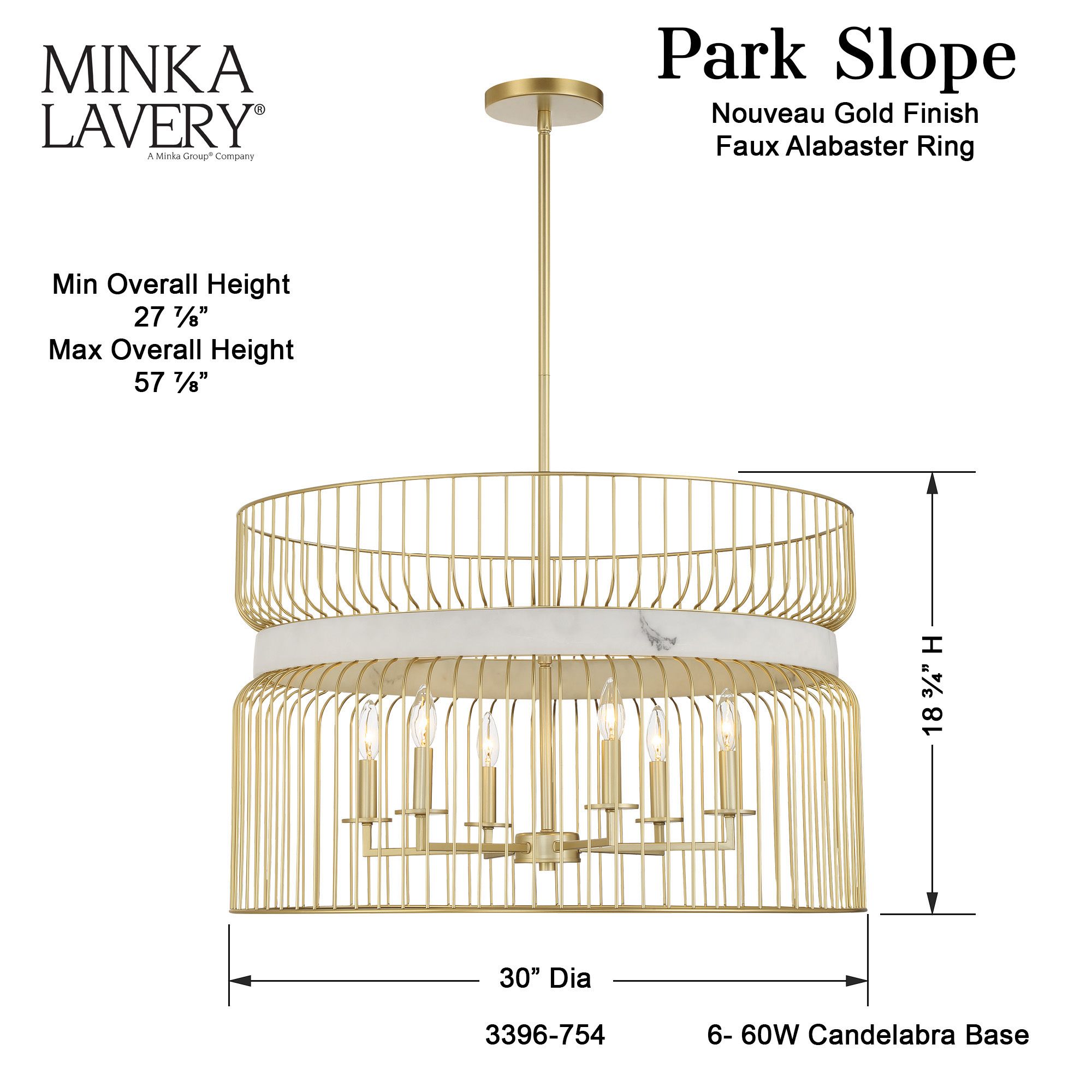 Minka-Lavery Park Slope 6-Light Nouveau Gold Pendant