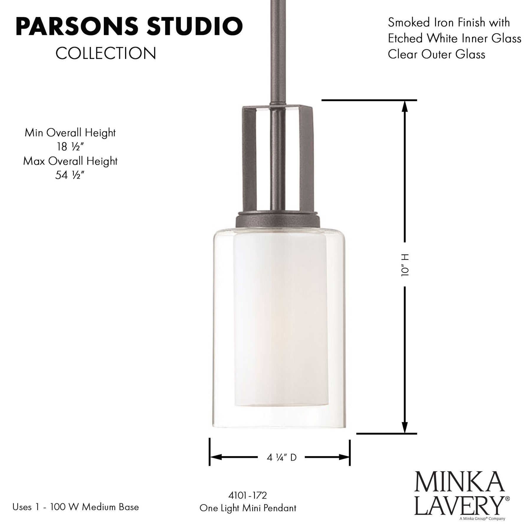 Image 7 Minka-Lavery Parsons Studio 1-Light Smoked Iron Mini Pendant with Shade more views