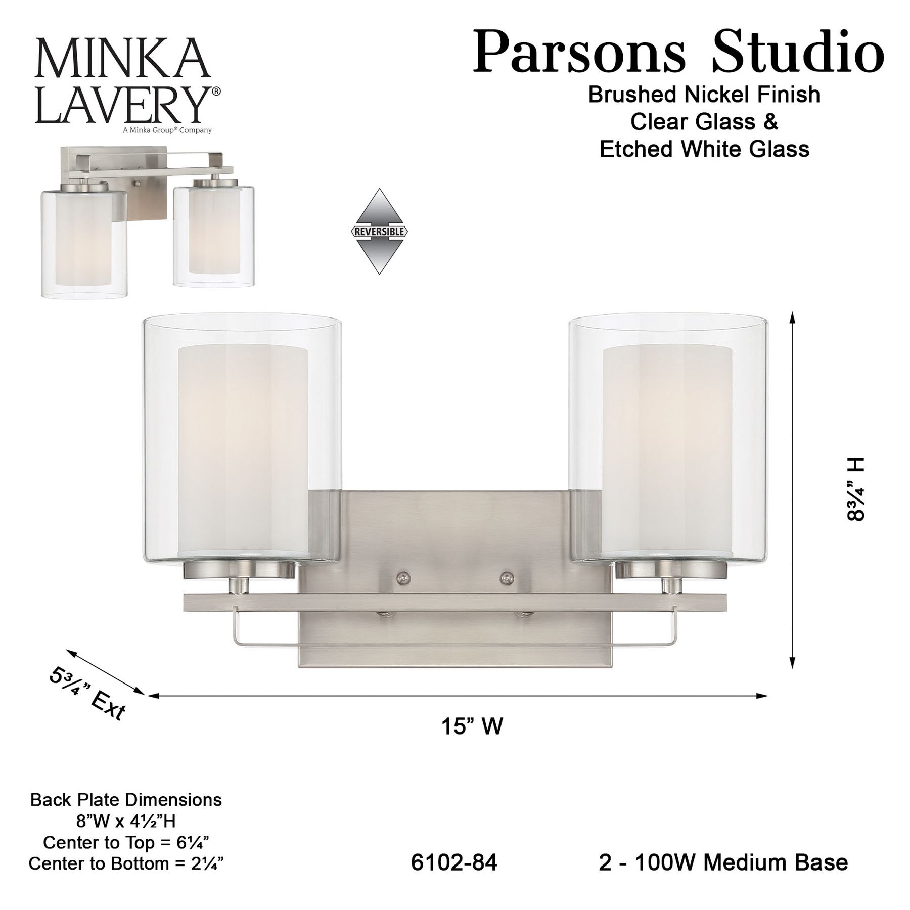 Image 6 Minka-Lavery Parsons Studio 2-Light Brushed Nickel Vanity Light more views