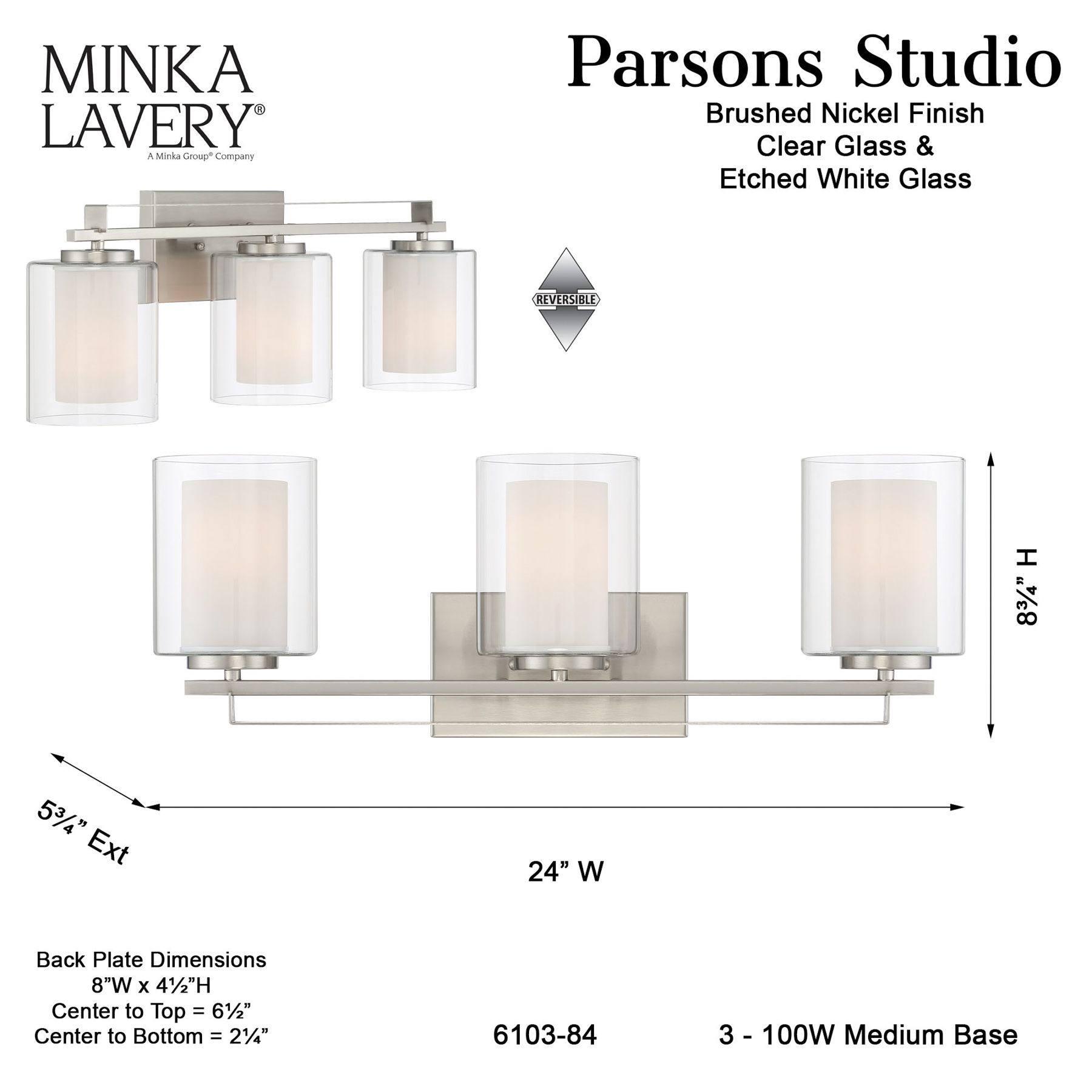 Image 6 Minka-Lavery Parsons Studio 3-Light Brushed Nickel Bath Bar more views