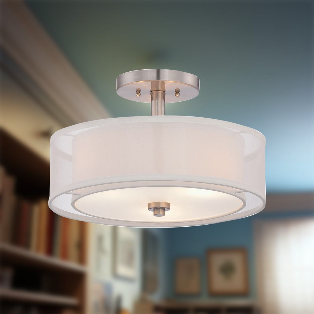 Image 3 Minka-Lavery Parsons Studio 3-Light Brushed Nickel Semi Flush with Shade more views
