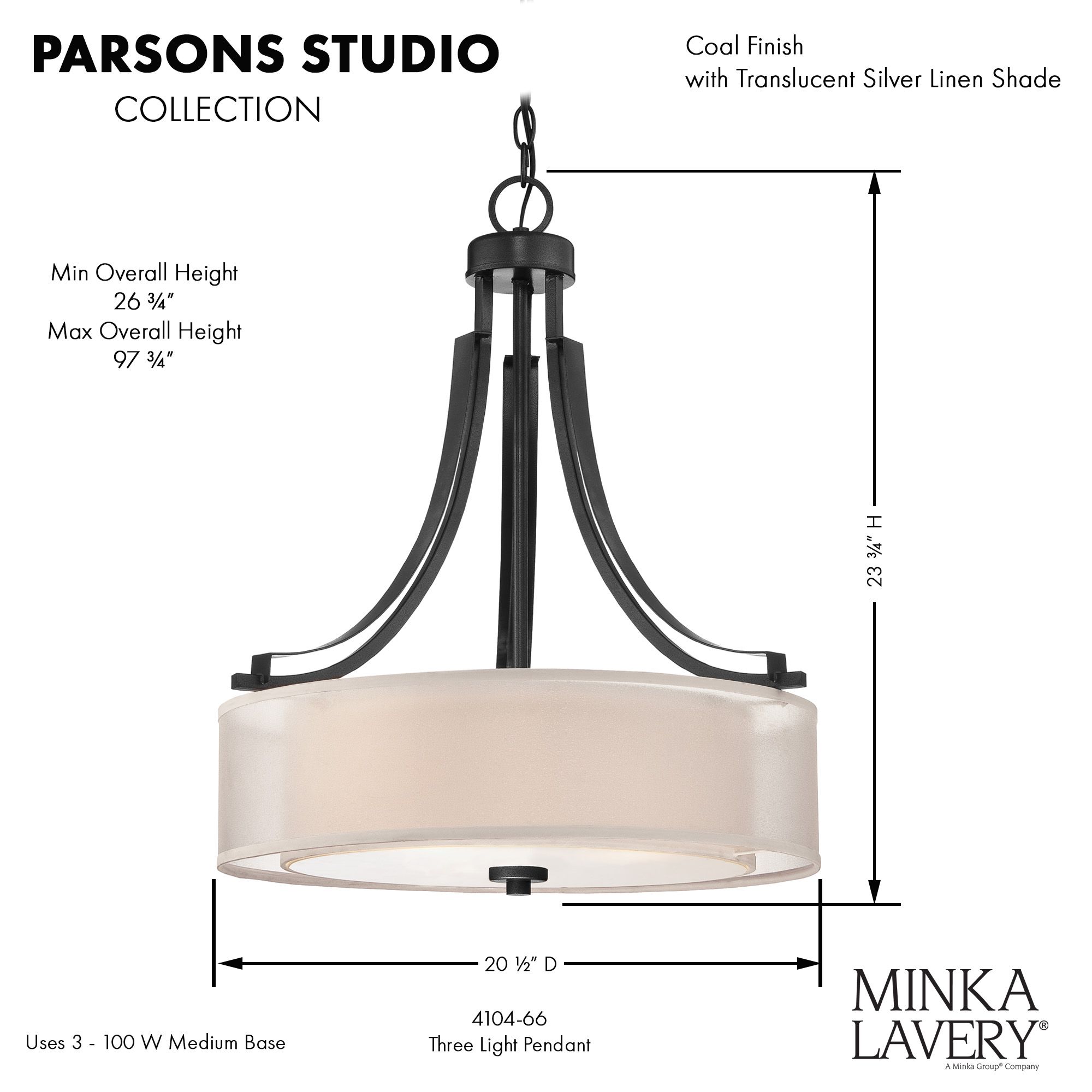 Image 7 Minka-Lavery Parsons Studio 3-Light Sand Coal Pendant more views