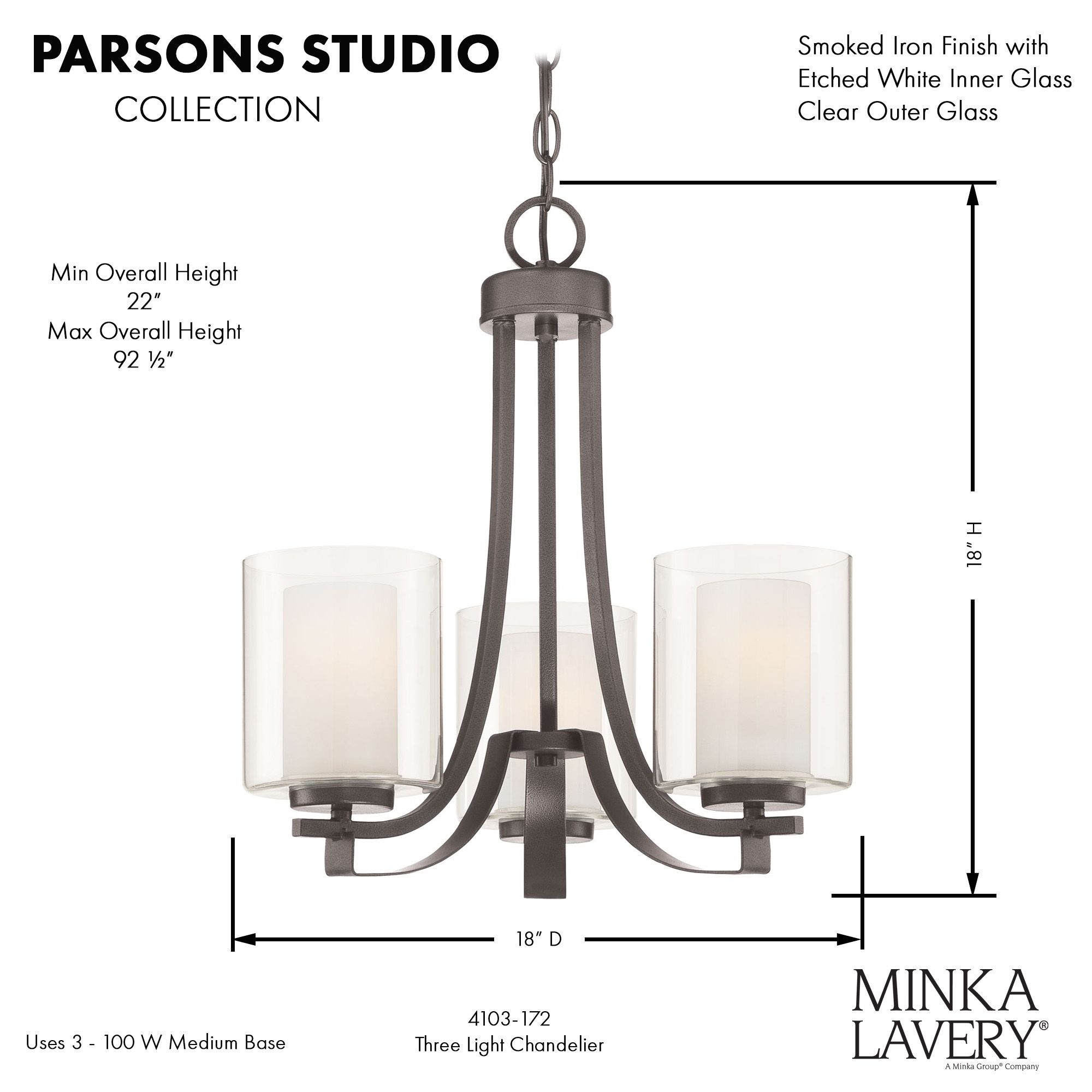 Image 7 Minka-Lavery Parsons Studio 3-Light Smoked Iron Chandelier with Shades more views