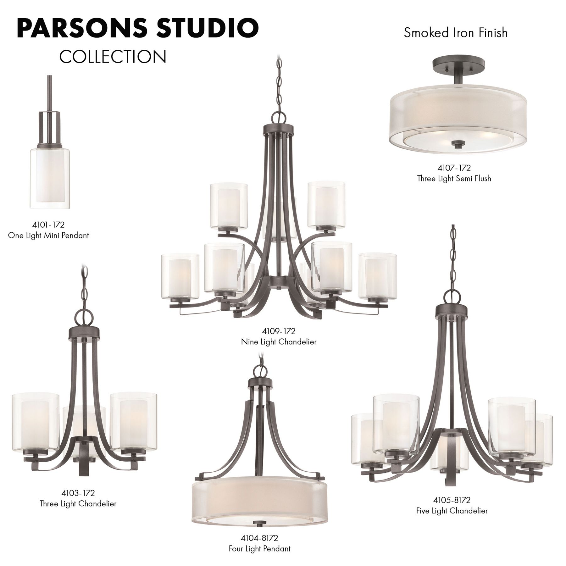 Minka-Lavery Parsons Studio 3-Light Smoked Iron Chandelier with Shades