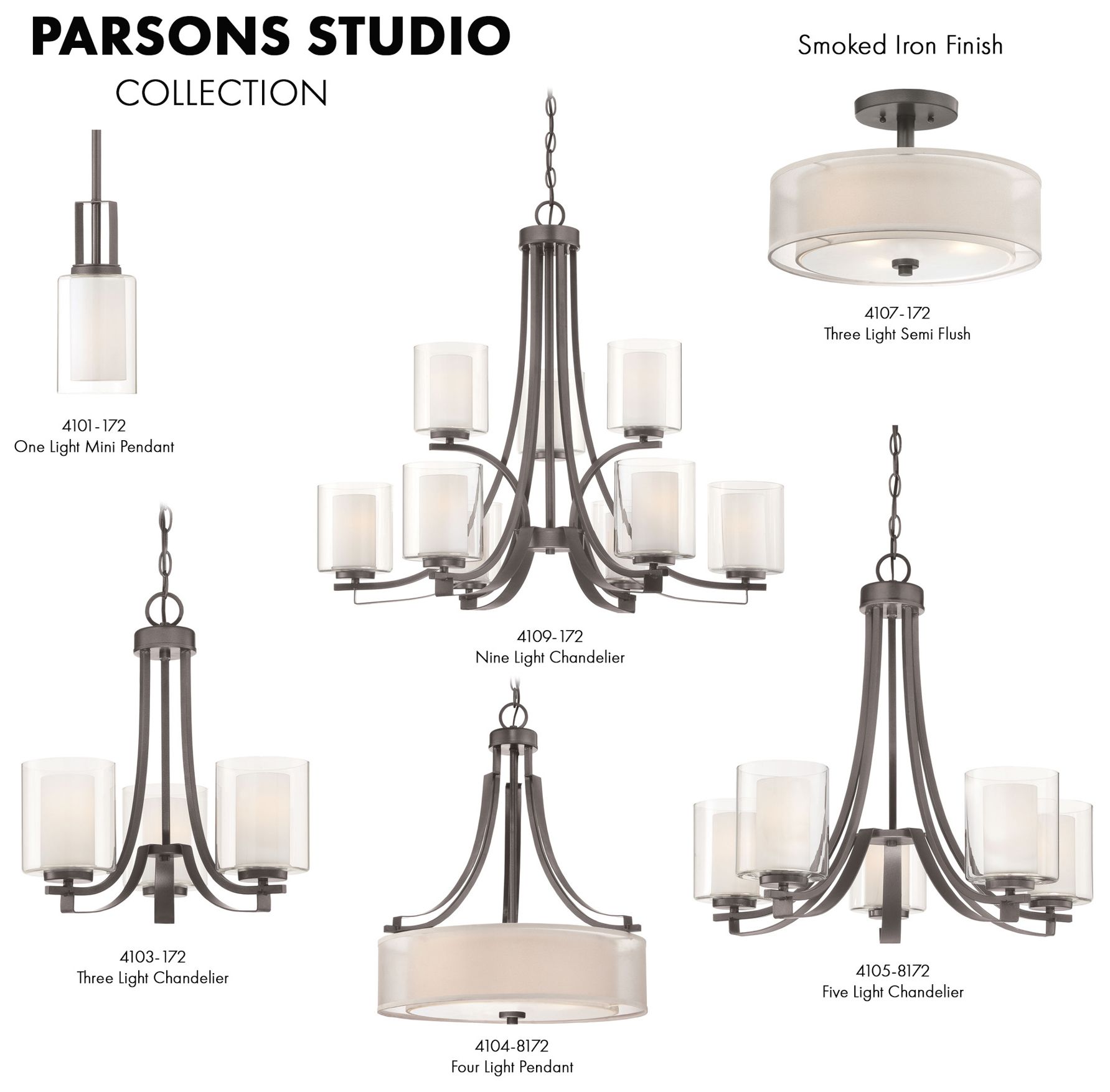 Minka-Lavery Parsons Studio 3-Light Smoked Iron Pendant with Glass Shades