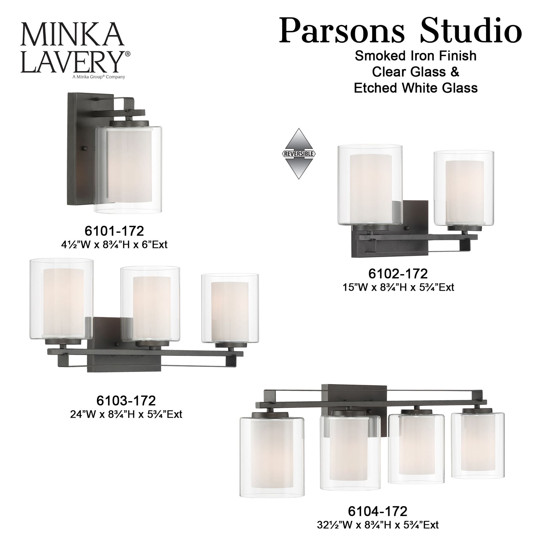 Minka-Lavery Parsons Studio 3-Light Smoked Iron Pendant with Glass Shades