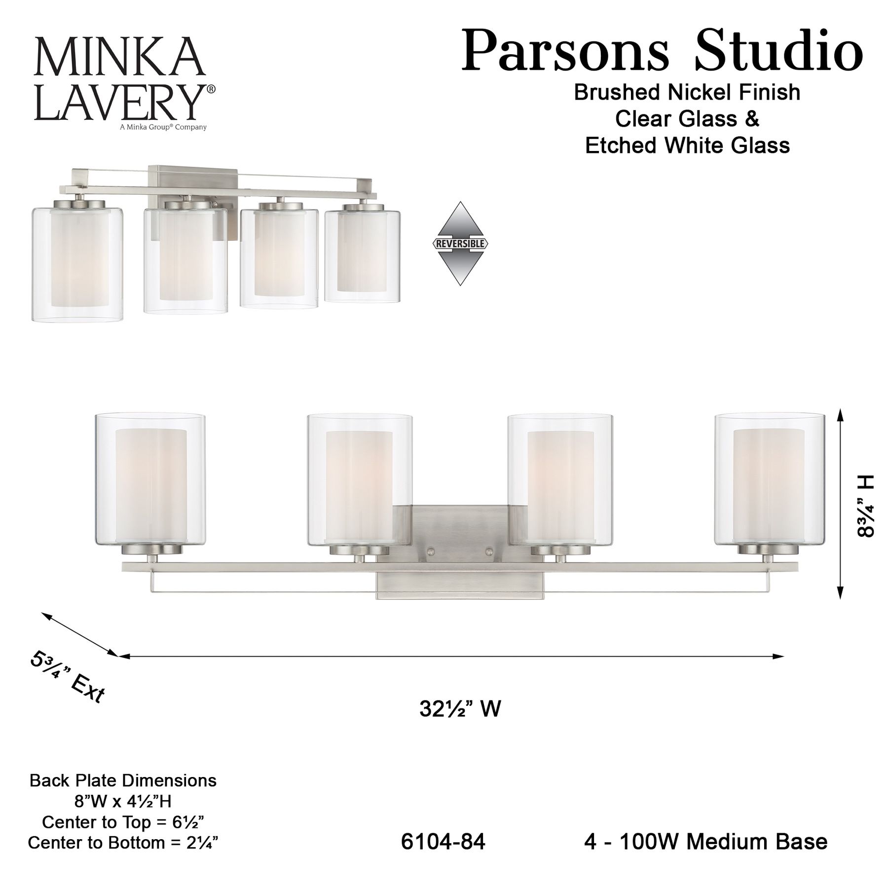 Image 6 Minka-Lavery Parsons Studio 4-Light Brushed Nickel Bath Bar more views