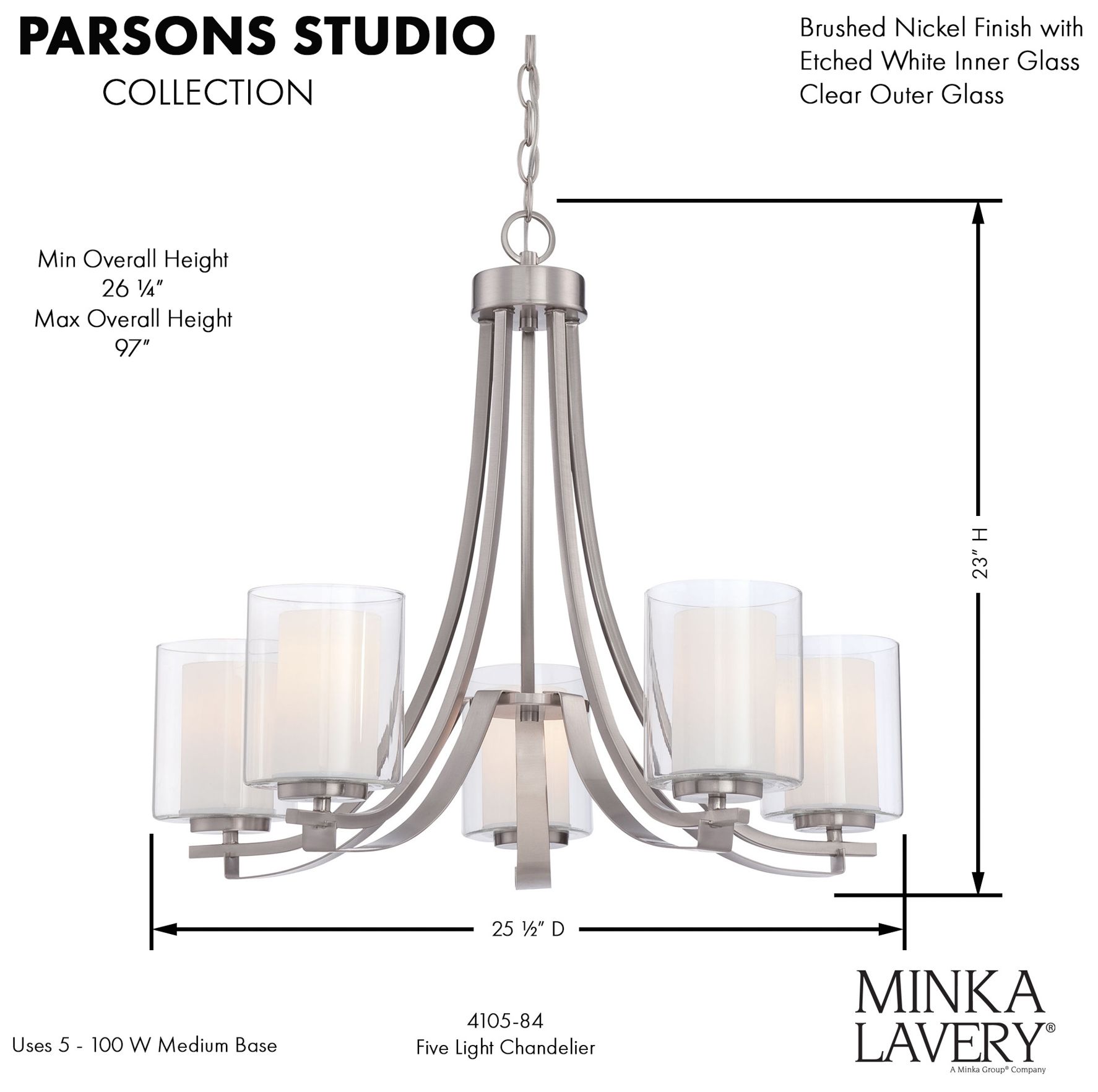 Minka-Lavery  Parsons Studio 5-Light Brushed Nickel Chandelier
