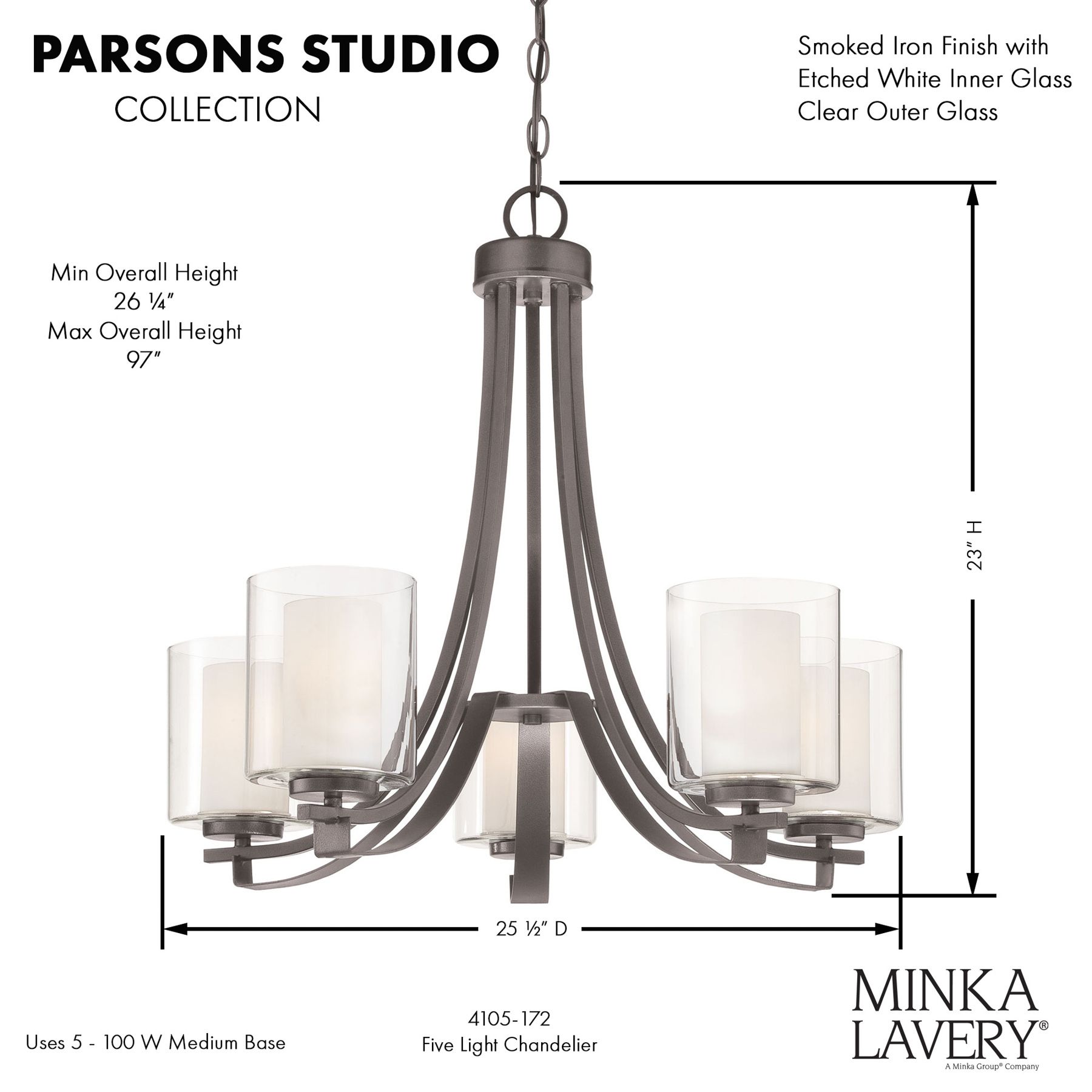 Image 7 Minka-Lavery Parsons Studio 5-Light Smoked Iron Chandelier with Shades more views
