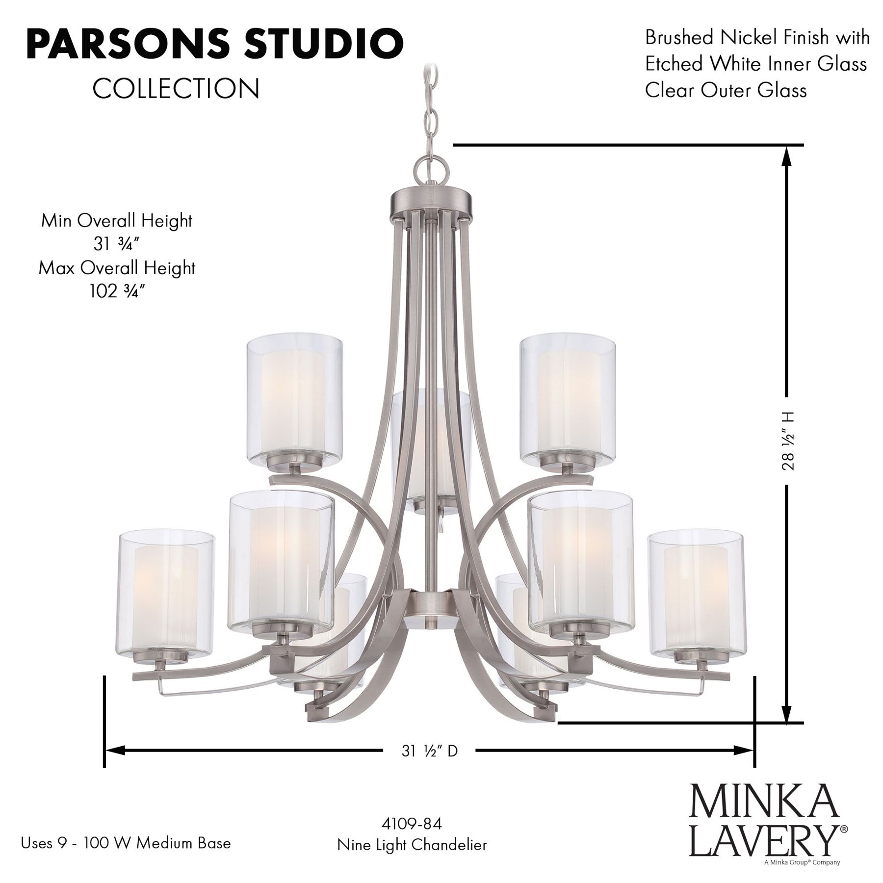 Minka-Lavery Parsons Studio 9-Light Brushed Nickel Chandelier