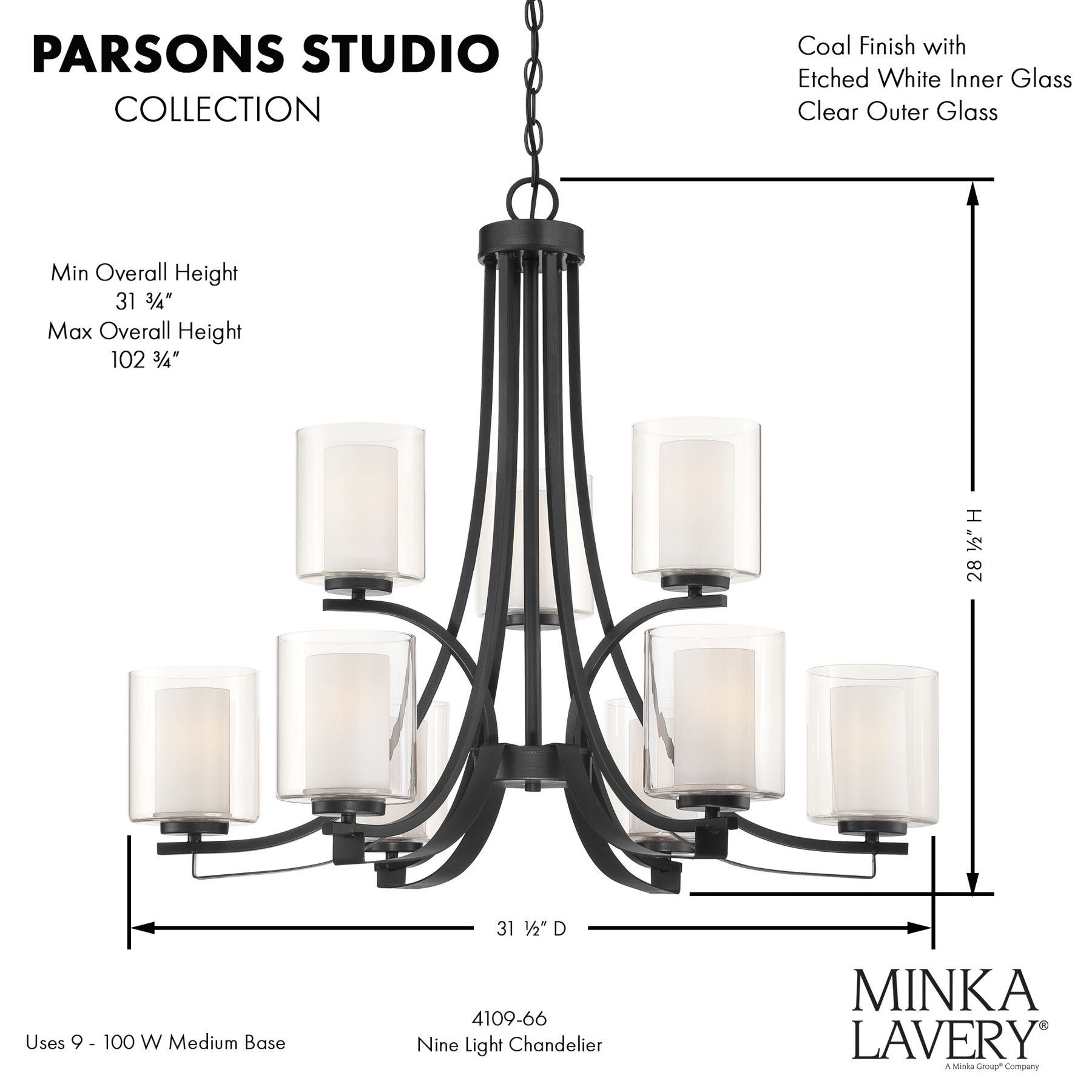 Minka-Lavery Parsons Studio 9-Light Sand Coal Chandelier