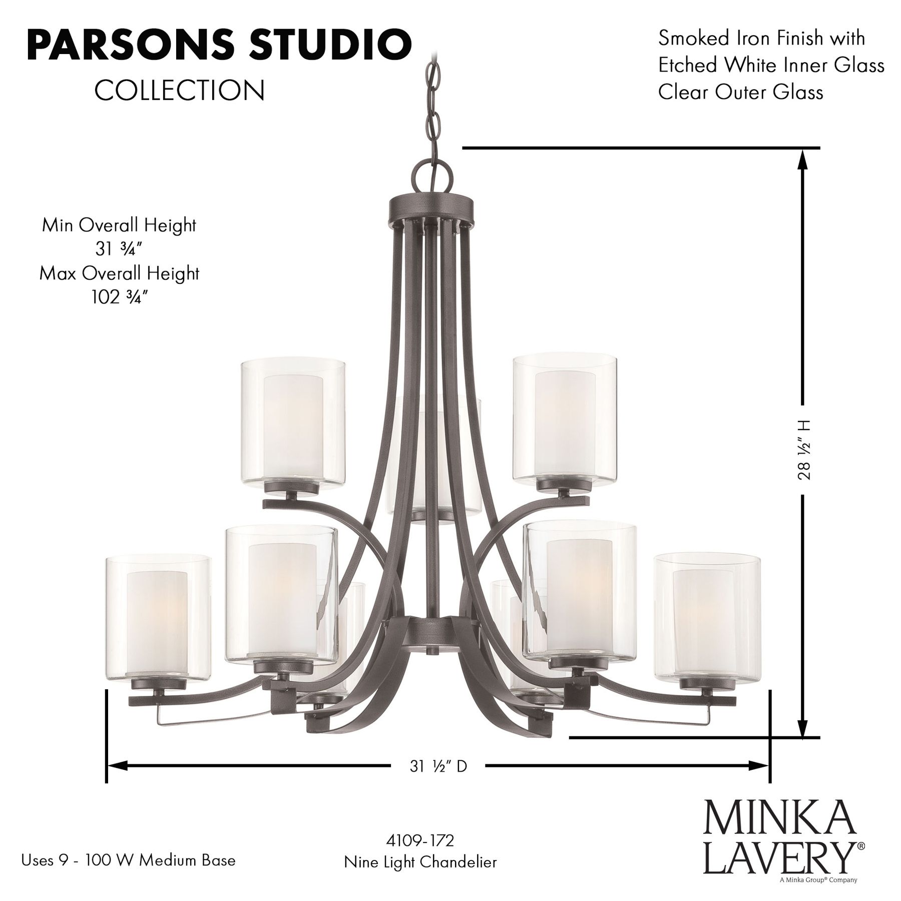 Minka-Lavery Parsons Studio 9-Light Smoked Iron Chandelier with Shades