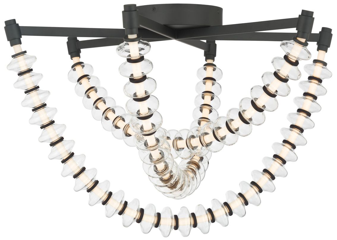 Minka Lavery Pearl LED 28-in Dark Matte Black Flush Mount with Glass Shade