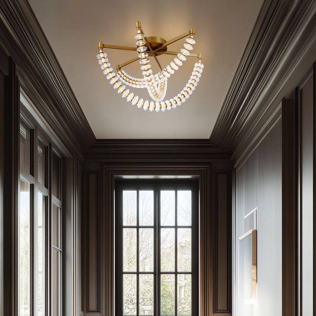 Image 4 Minka-Lavery Pearl LED 28-in Legacy Brass Flush Mount with Glass Shade more views