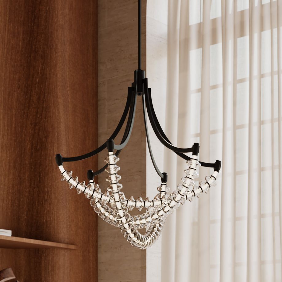 Minka Lavery Pearl LED 29.25in Dark Matte Black Chandelier with Glass Shade