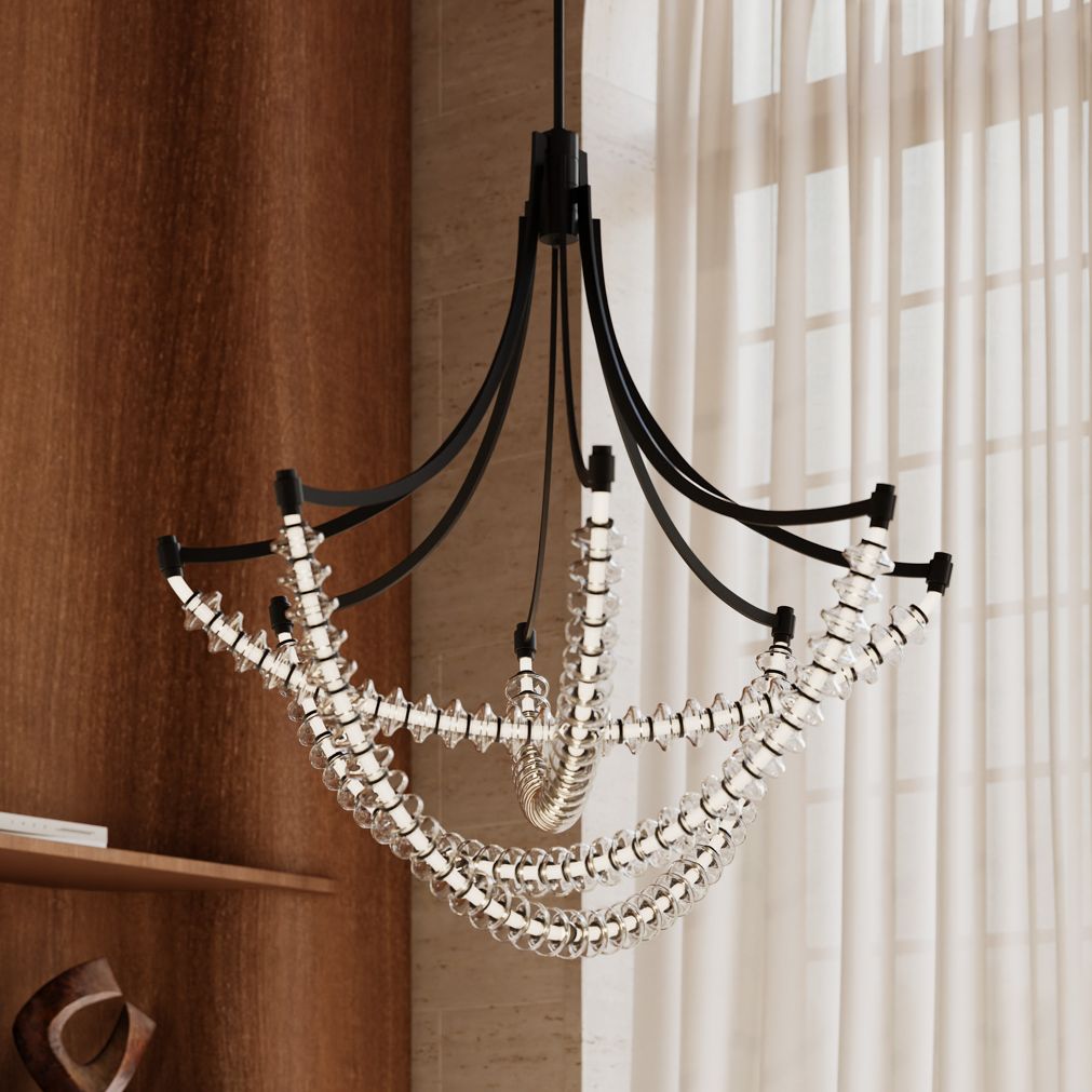 Minka Lavery Pearl LED 39.25in Dark Matte Black Chandelier with Glass Shade