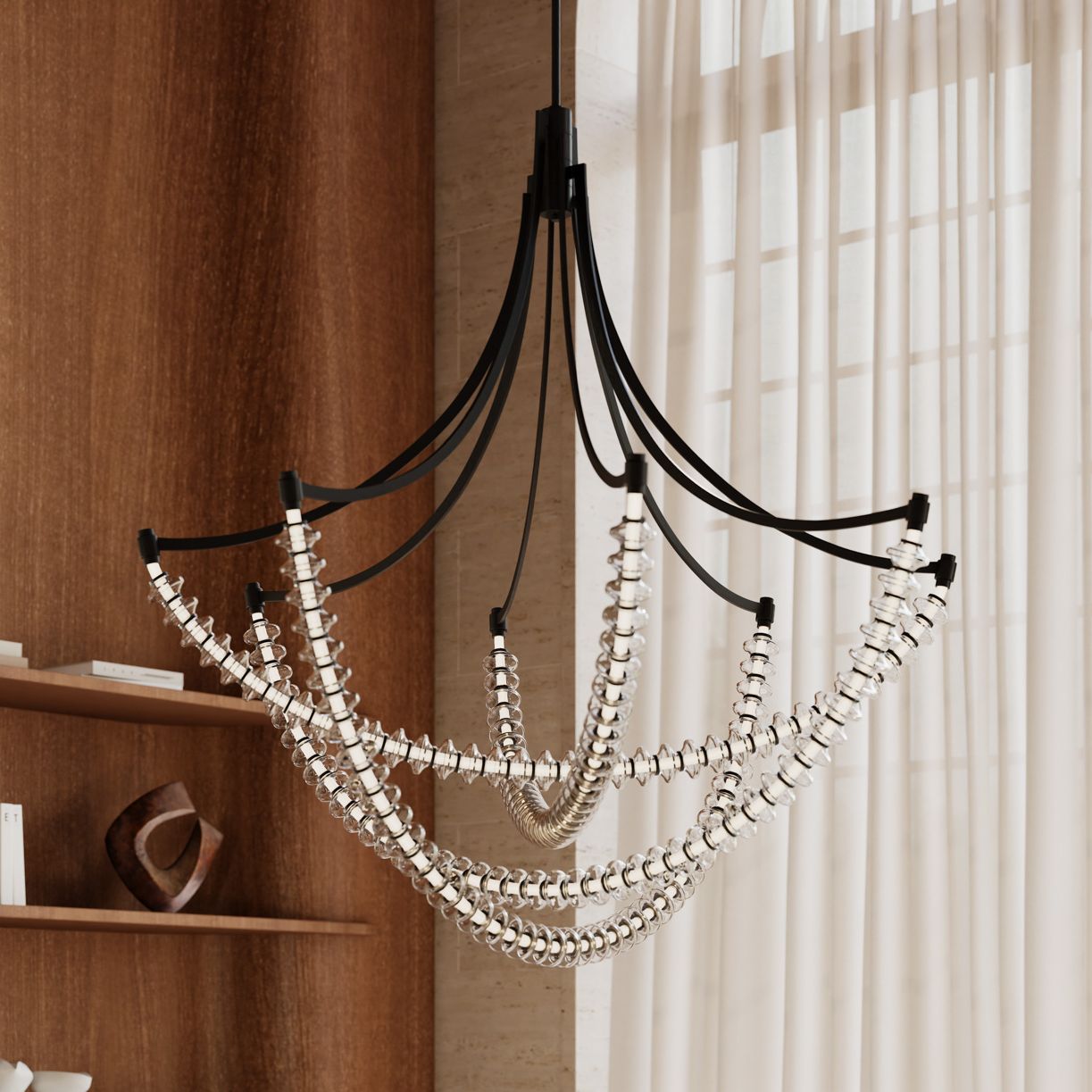 Minka Lavery Pearl LED 49.25in Dark Matte Black Chandelier with Glass Shade