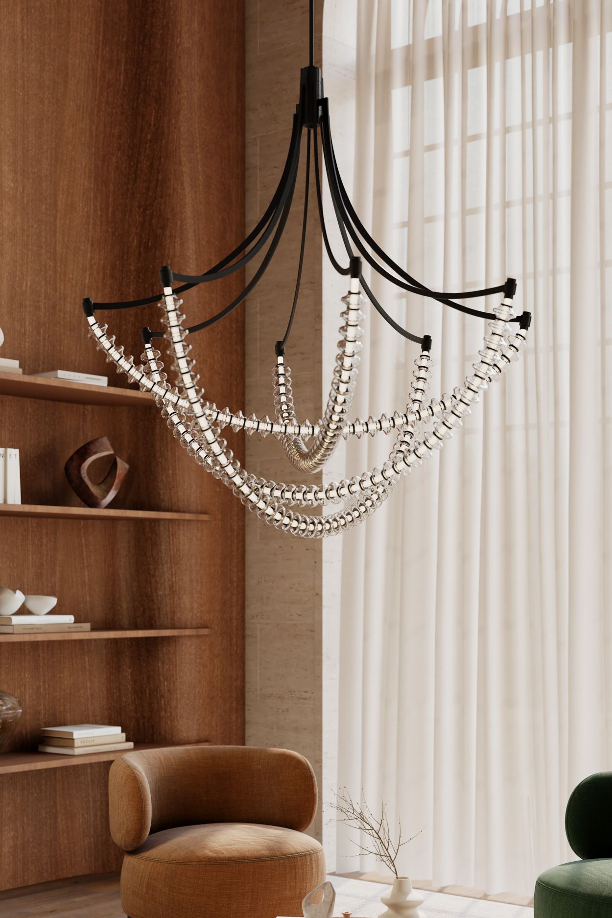 Minka Lavery Pearl LED 49.25in Dark Matte Black Chandelier with Glass Shade
