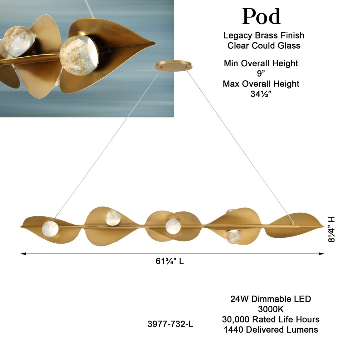 Minka-Lavery Pod LED 61.75-in Legacy Brass Linear Chandelier with Shades