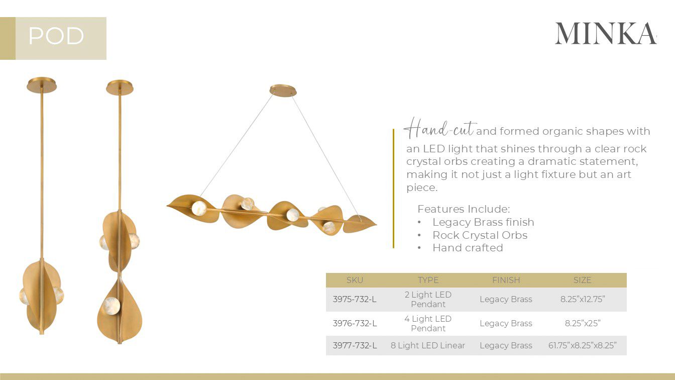 Minka-Lavery Pod LED 61.75-in Legacy Brass Linear Chandelier with Shades